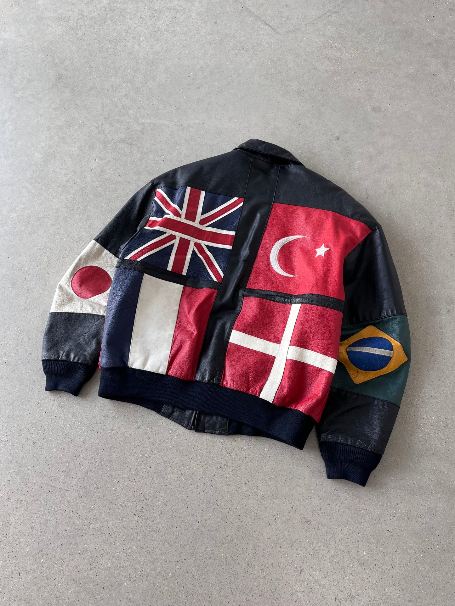 Vintage National Flags Leather Jacket - L