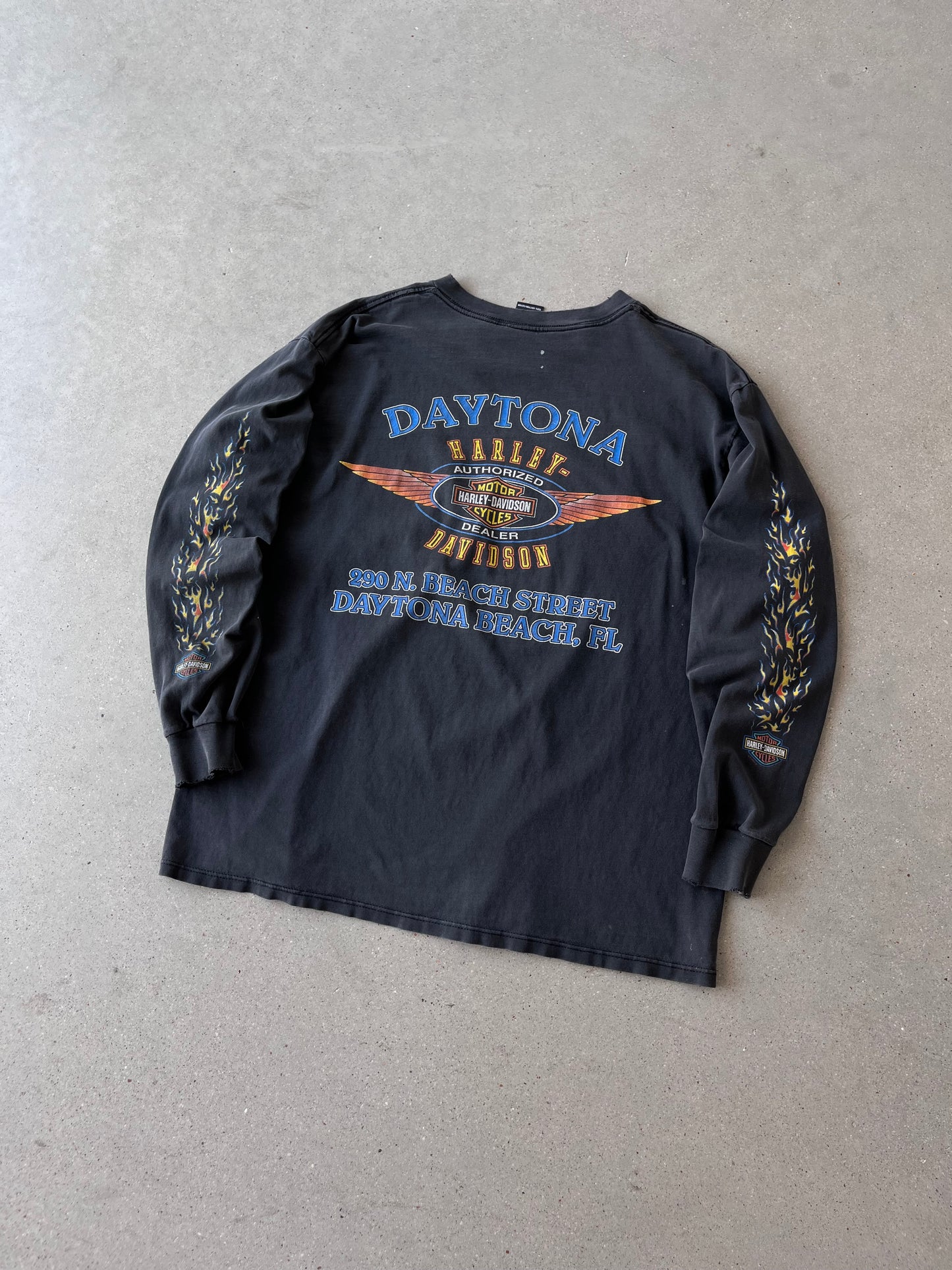 Vintage Daytona Bike Week Harley Davidson Flamed Long Sleeve - XL