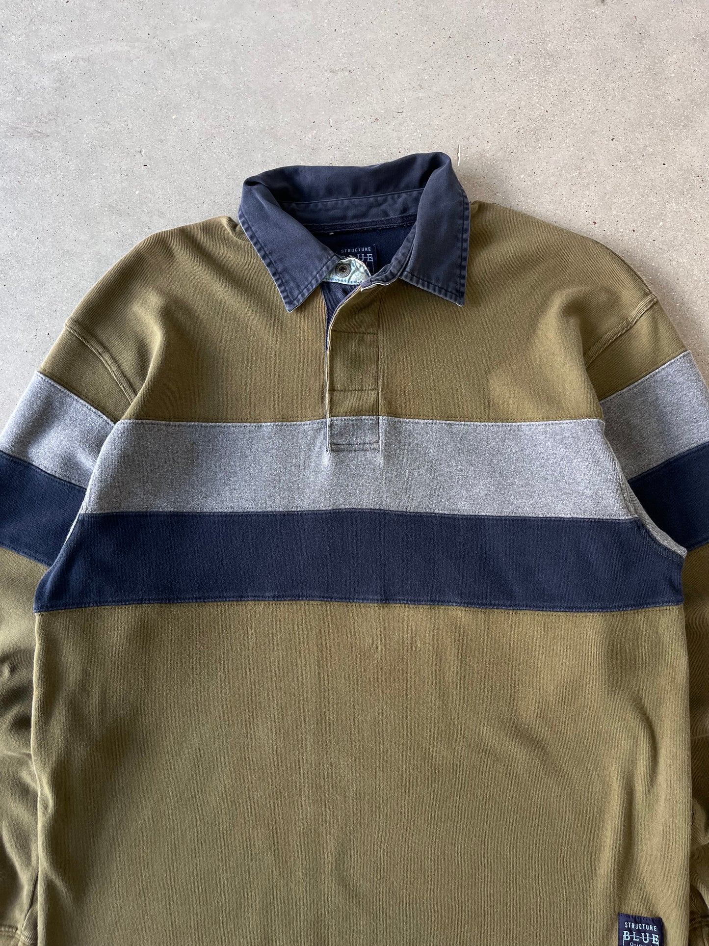 Vintage Structure Olive Polo Long Sleeve - L