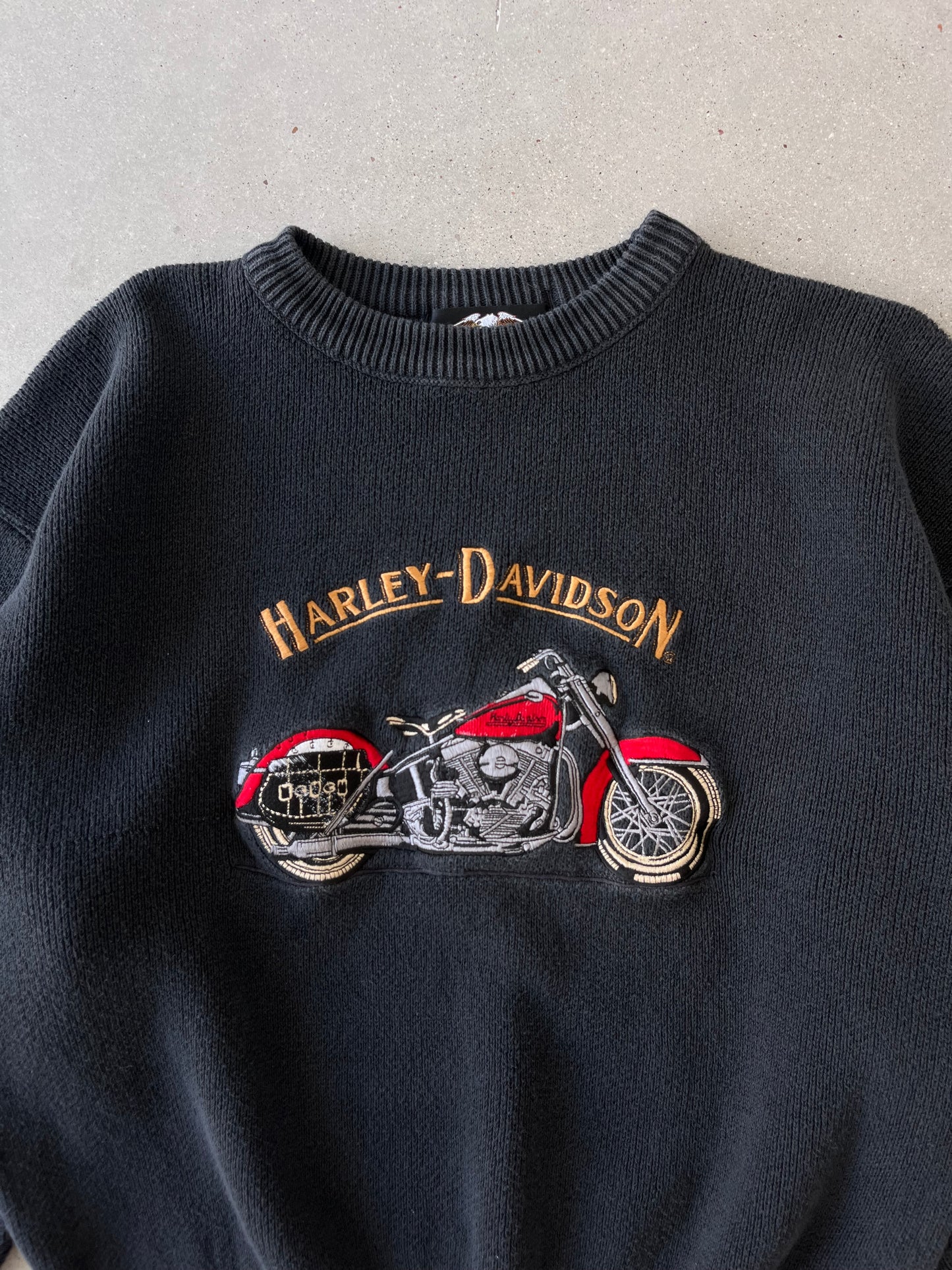 Vintage Harley Davidson Embroidered Boxy Knitted Sweater - XL