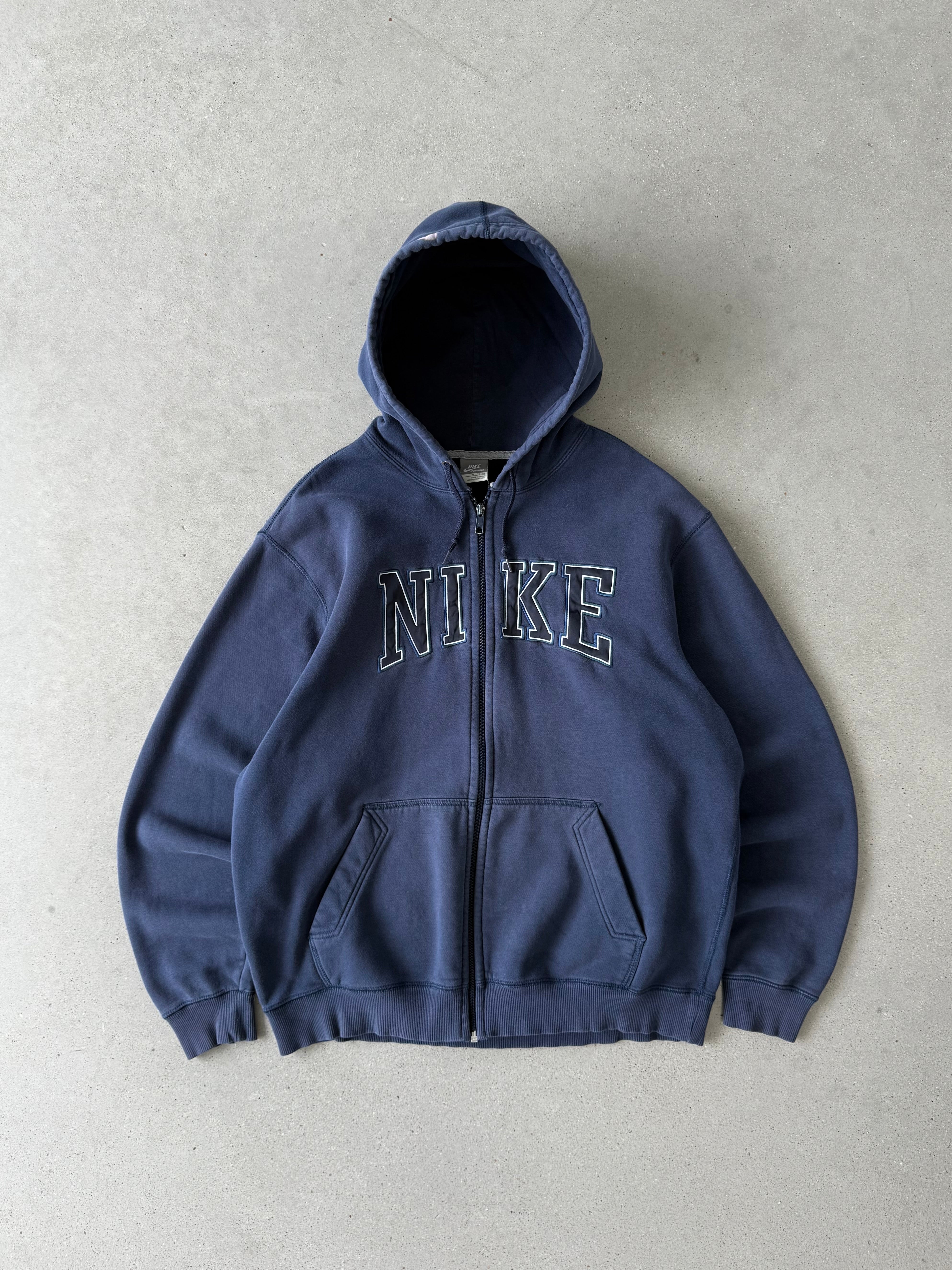 Vintage Nike Spell-out Zip-up Navy Hoodie - XL