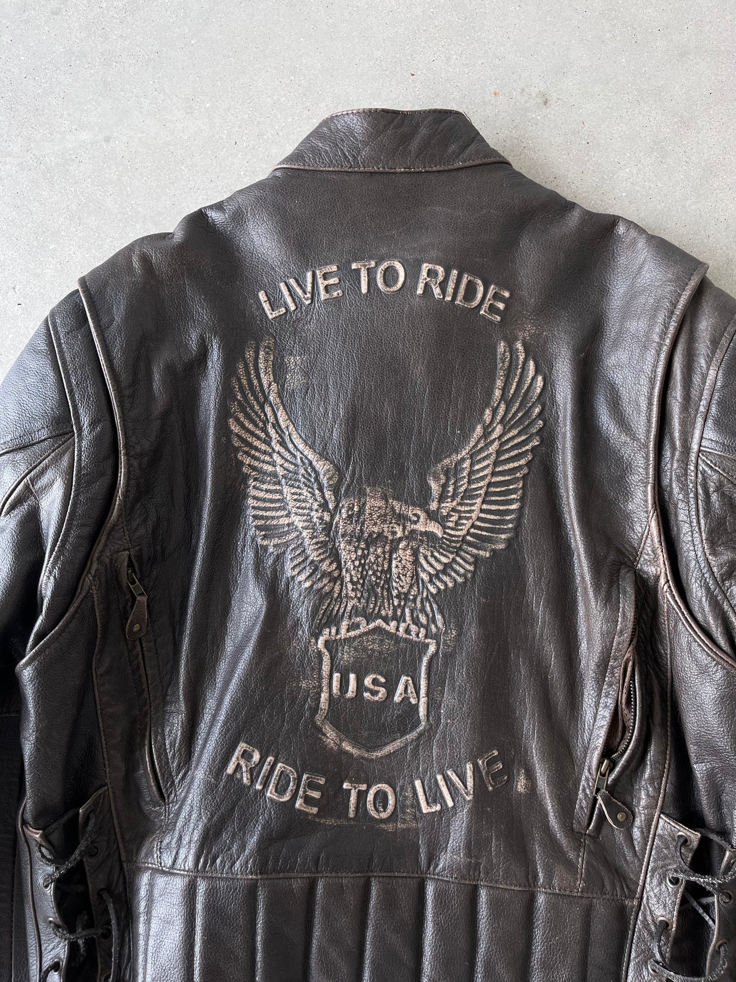 Vintage Harley Davidson 'Live to Ride, Ride to Live' Leather Biker Jacket  - L