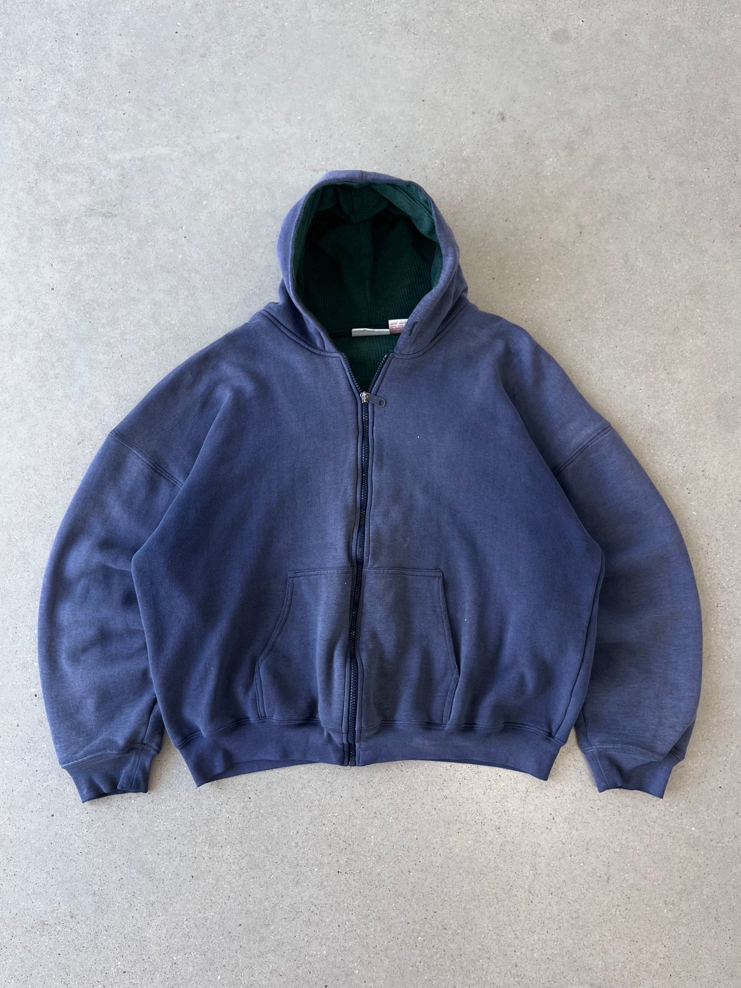 Vintage 90s Navy Waffle-lined Zip-up Hoodie - XL