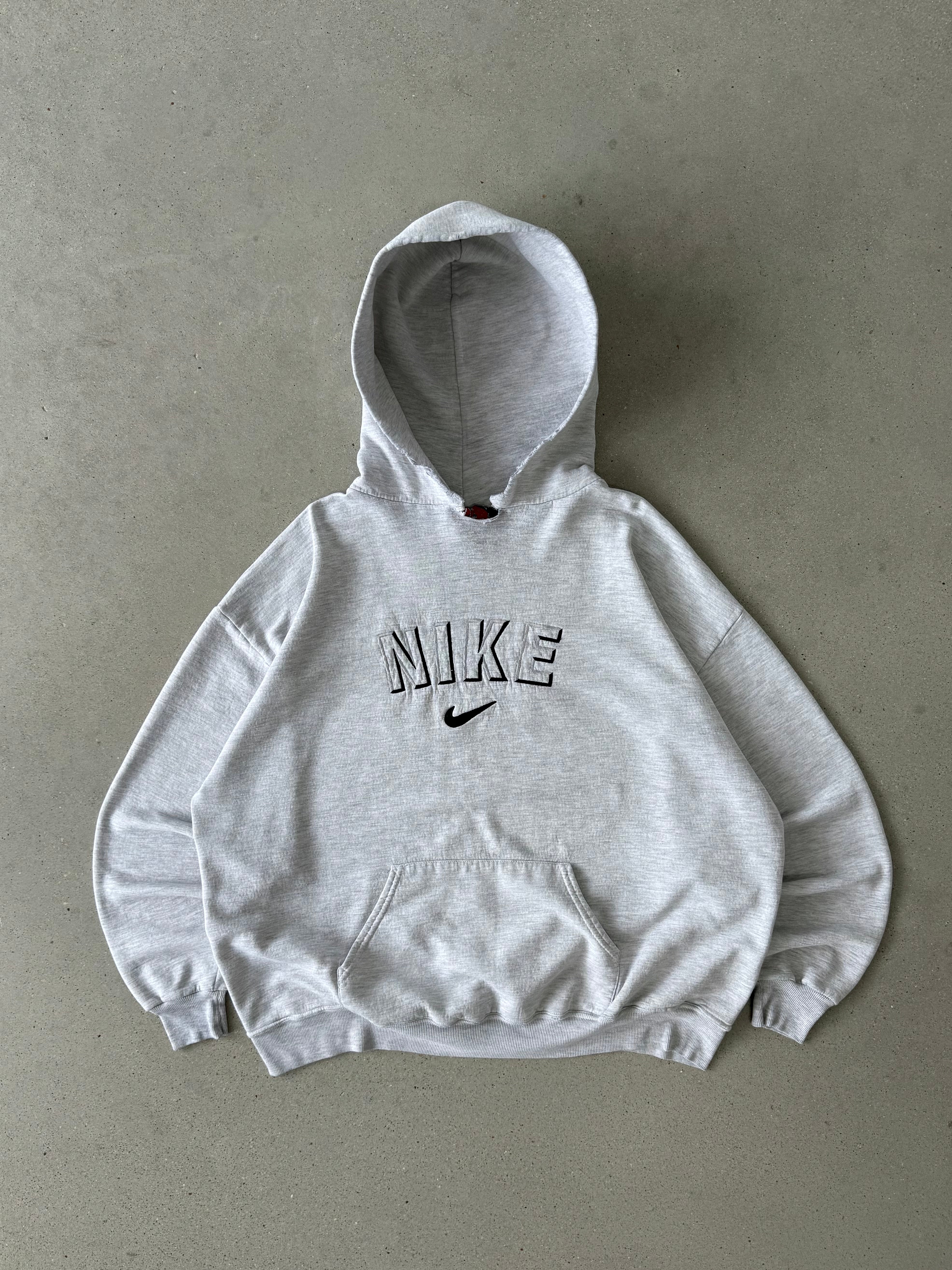Vintage 1990s Nike Heather Gray Spell-out Hoodie - XXL