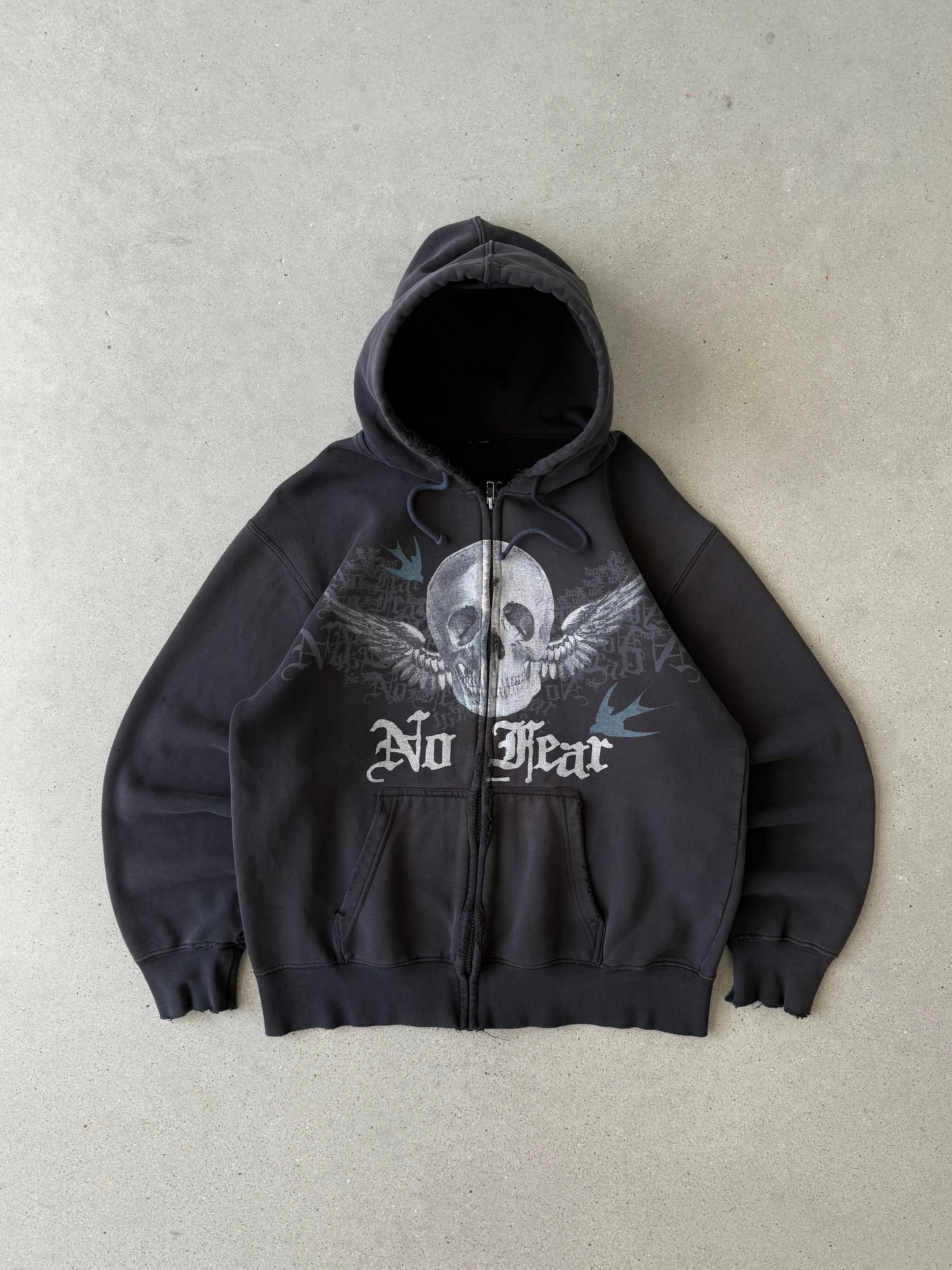 Vintage No Fear Skull Zip-up Hoodie - M