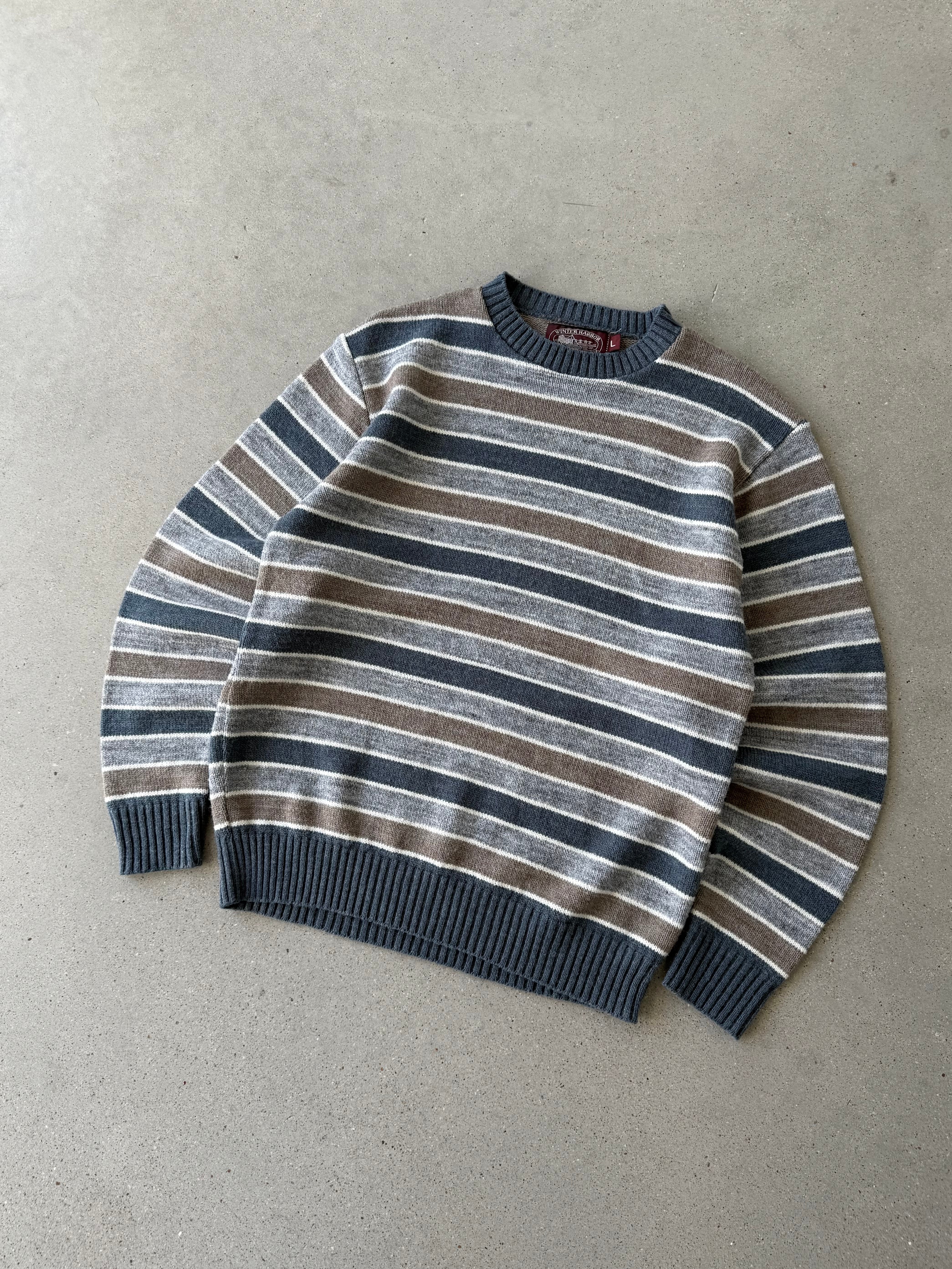 Vintage Winter Harbor Stripped Sweater - L