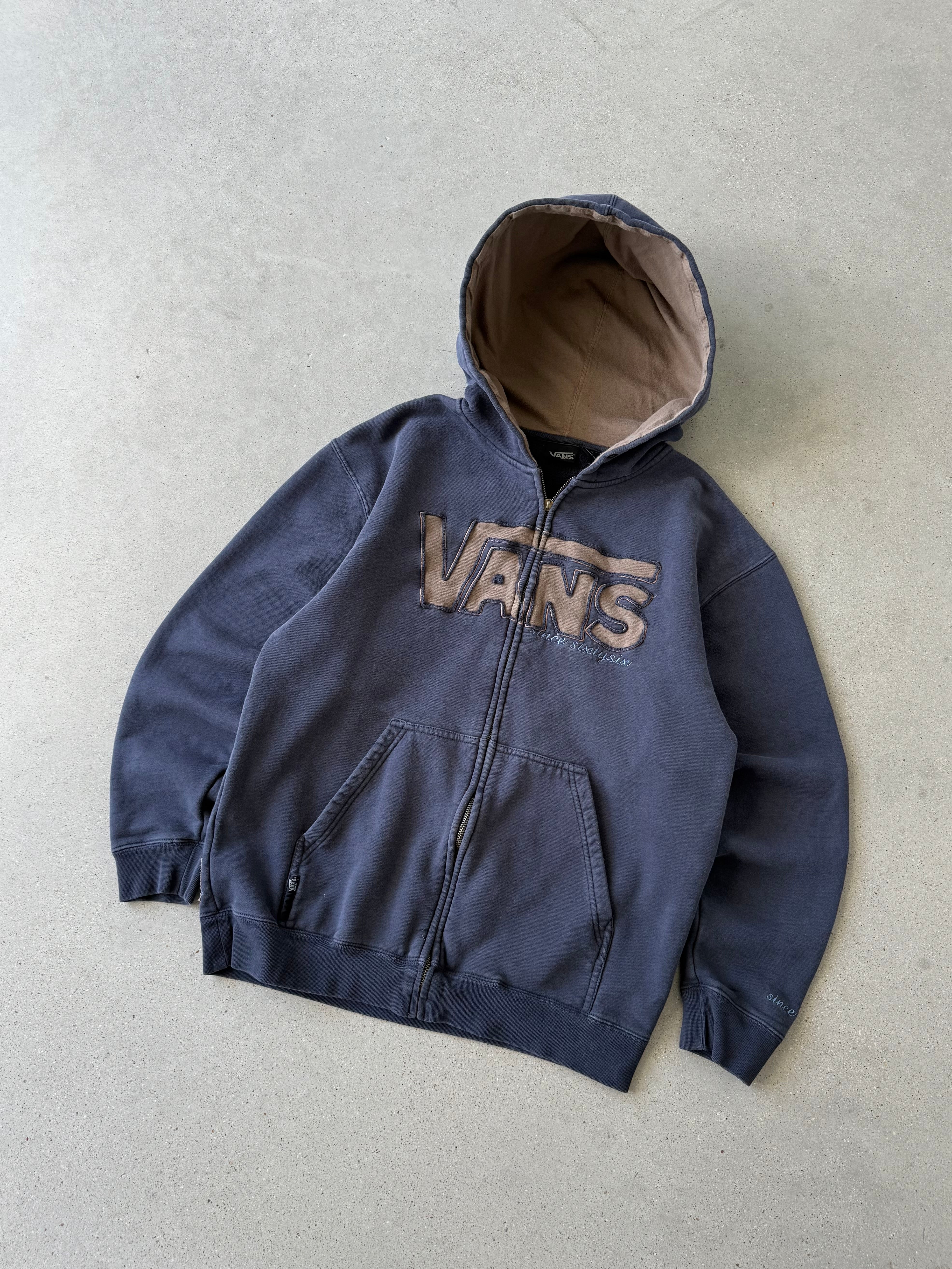 Vintage Vans Y2K Spellout Black Zip Up Hoodie- M