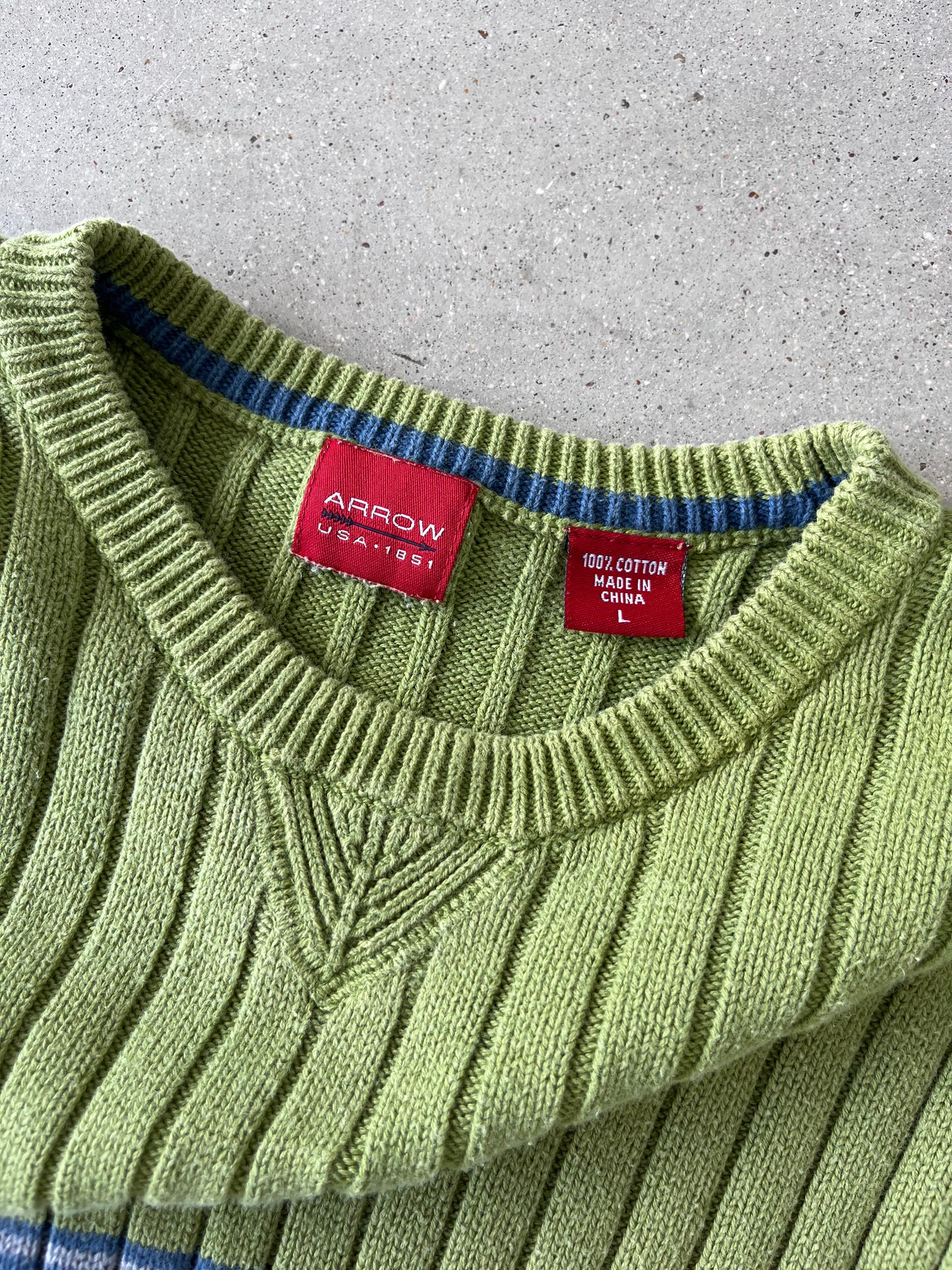 Vintage Arrow Green Striped Knitted Sweater - L