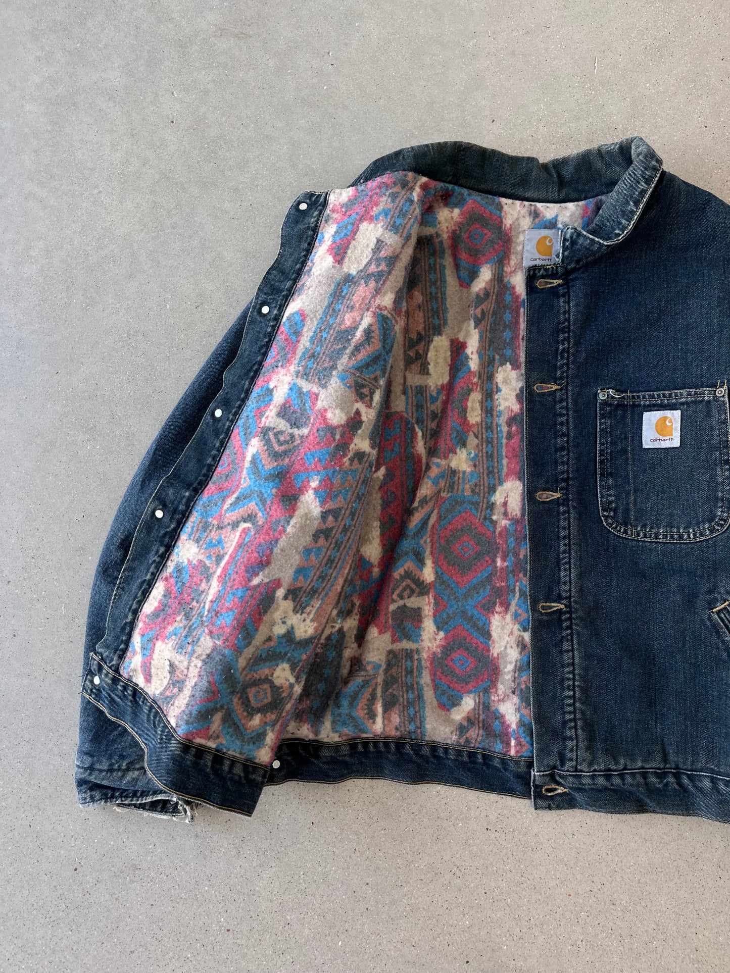 Vintage Carhartt Aztec Blanket-lined Denim Jacket - XL