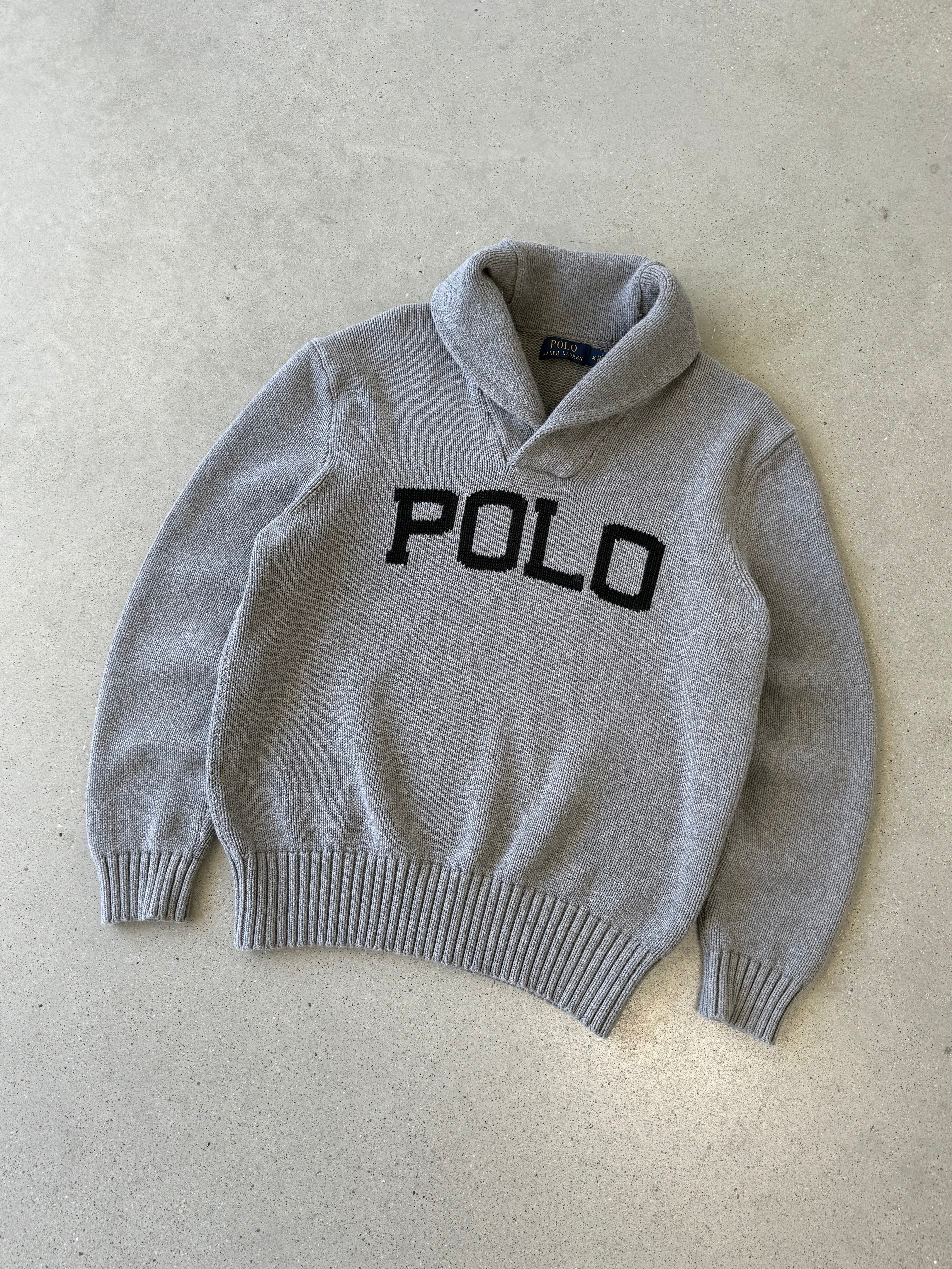 Vintage Polo Ralph Lauren Gray Shawl Collar Sweater - M