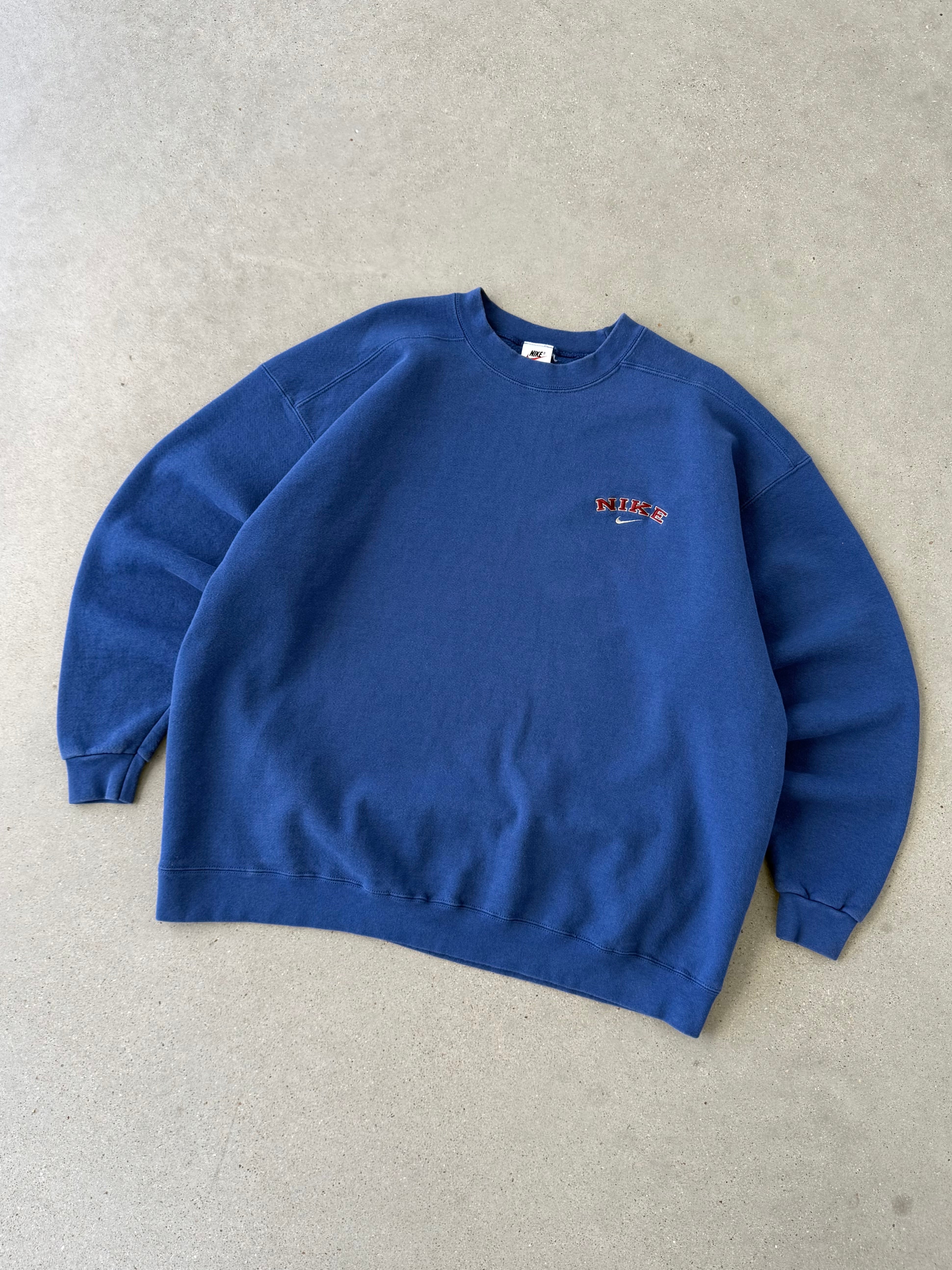 Vintage 1990s Nike Spell-out Blue Crewneck - XXL