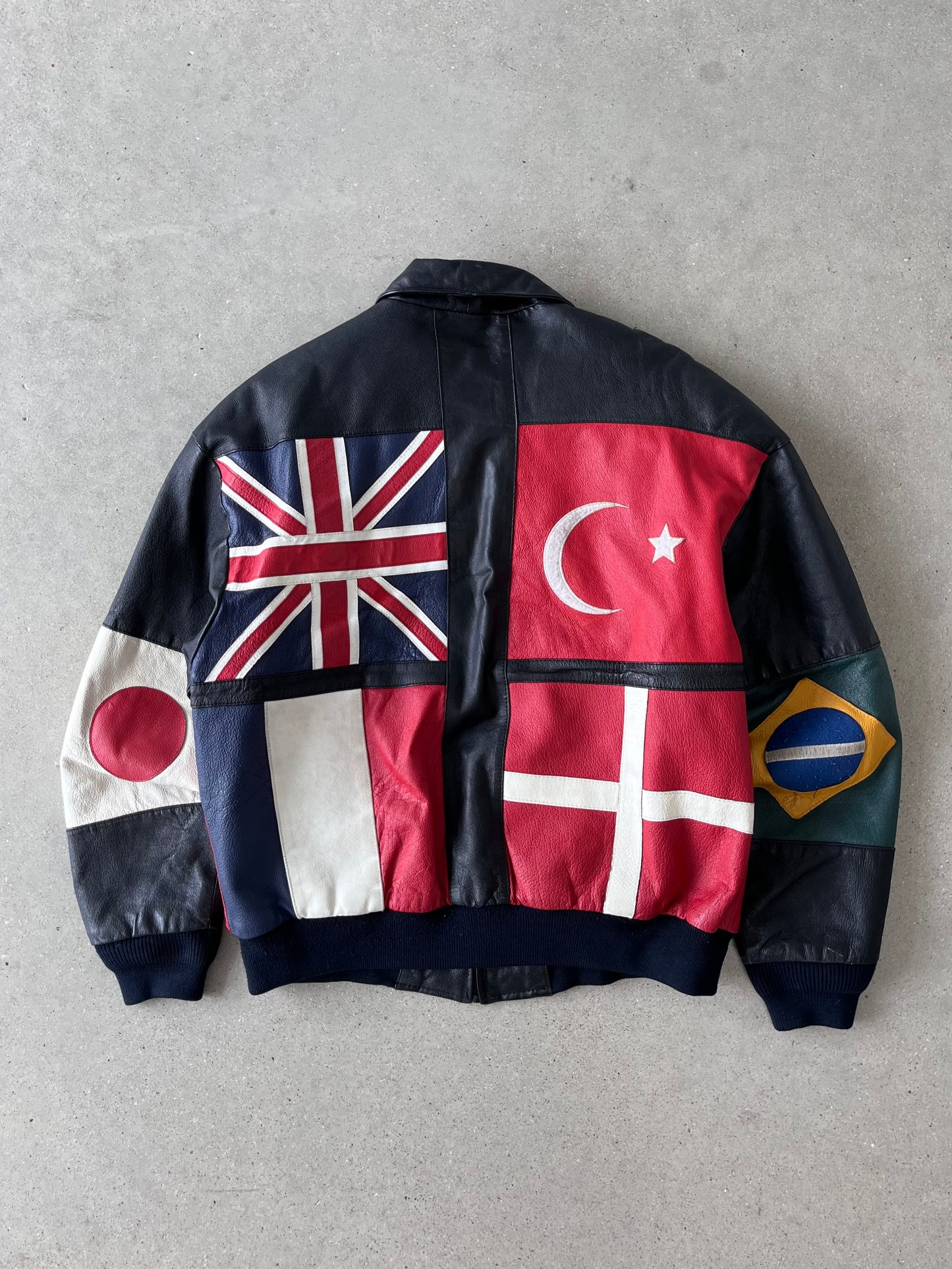 Vintage National Flags Leather Jacket - L