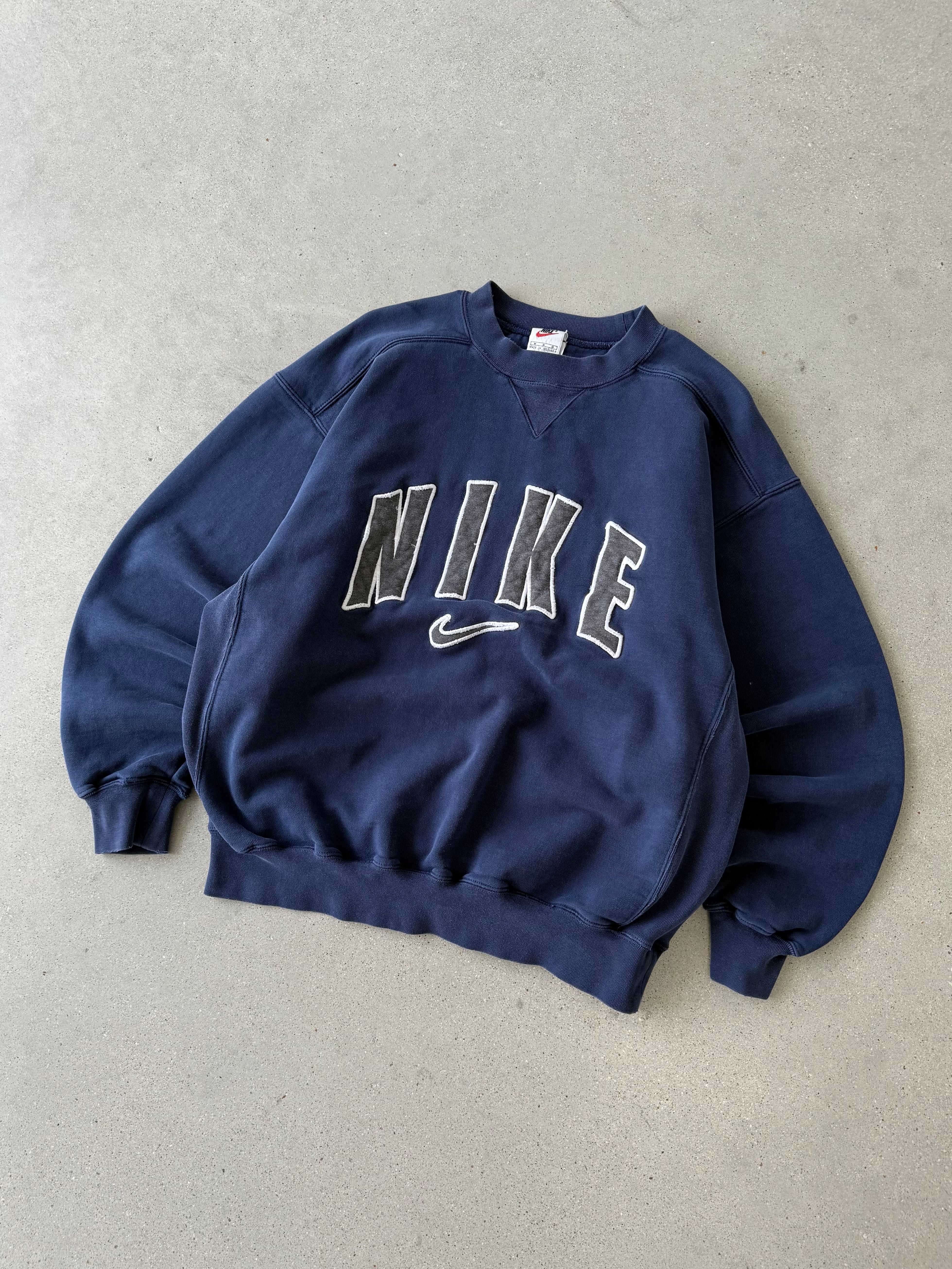 Vintage 1990s Nike Spell-out Navy Crewneck - M
