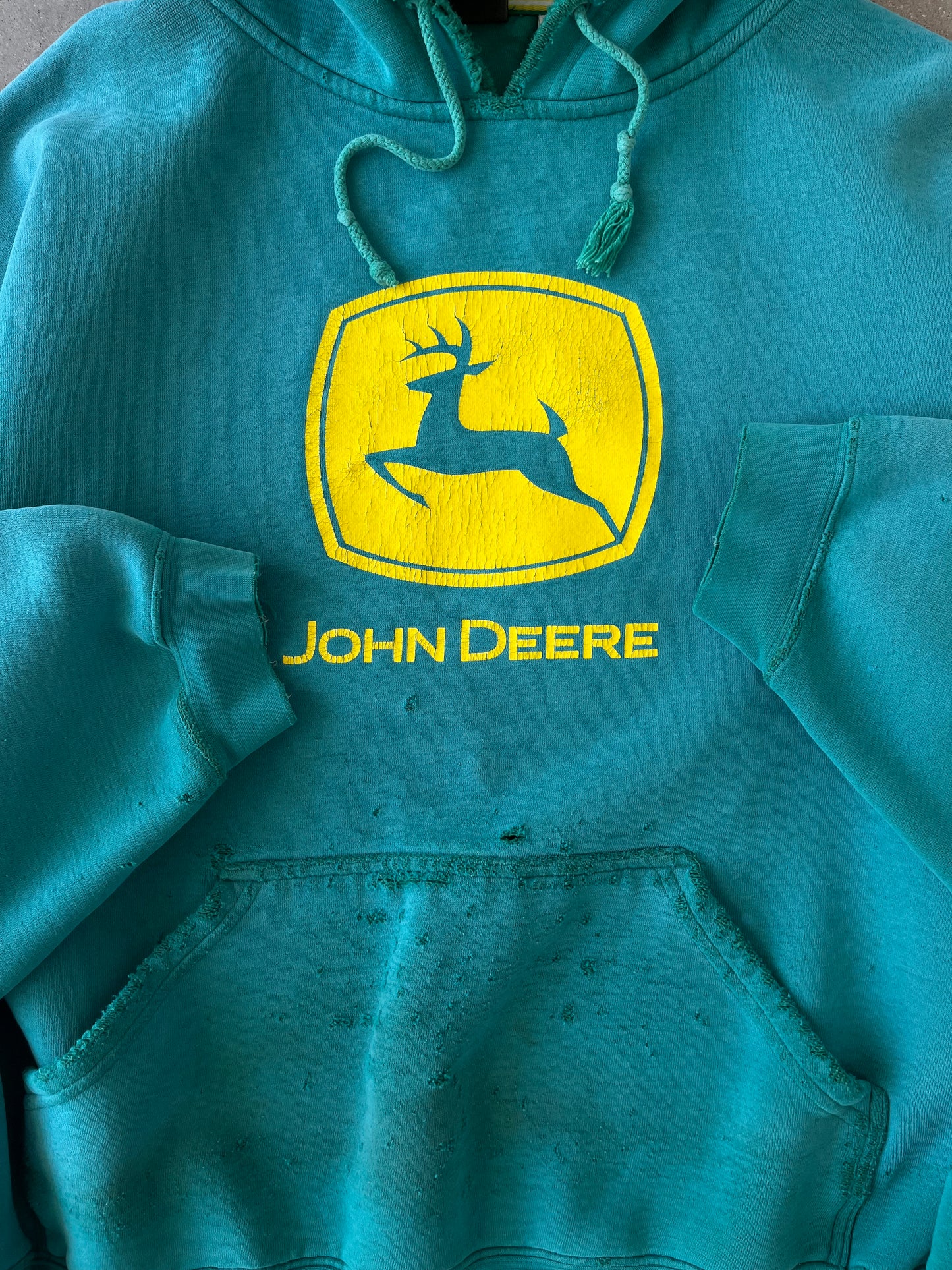 Vintage John Deere Distressed Boxy Hoodie - L