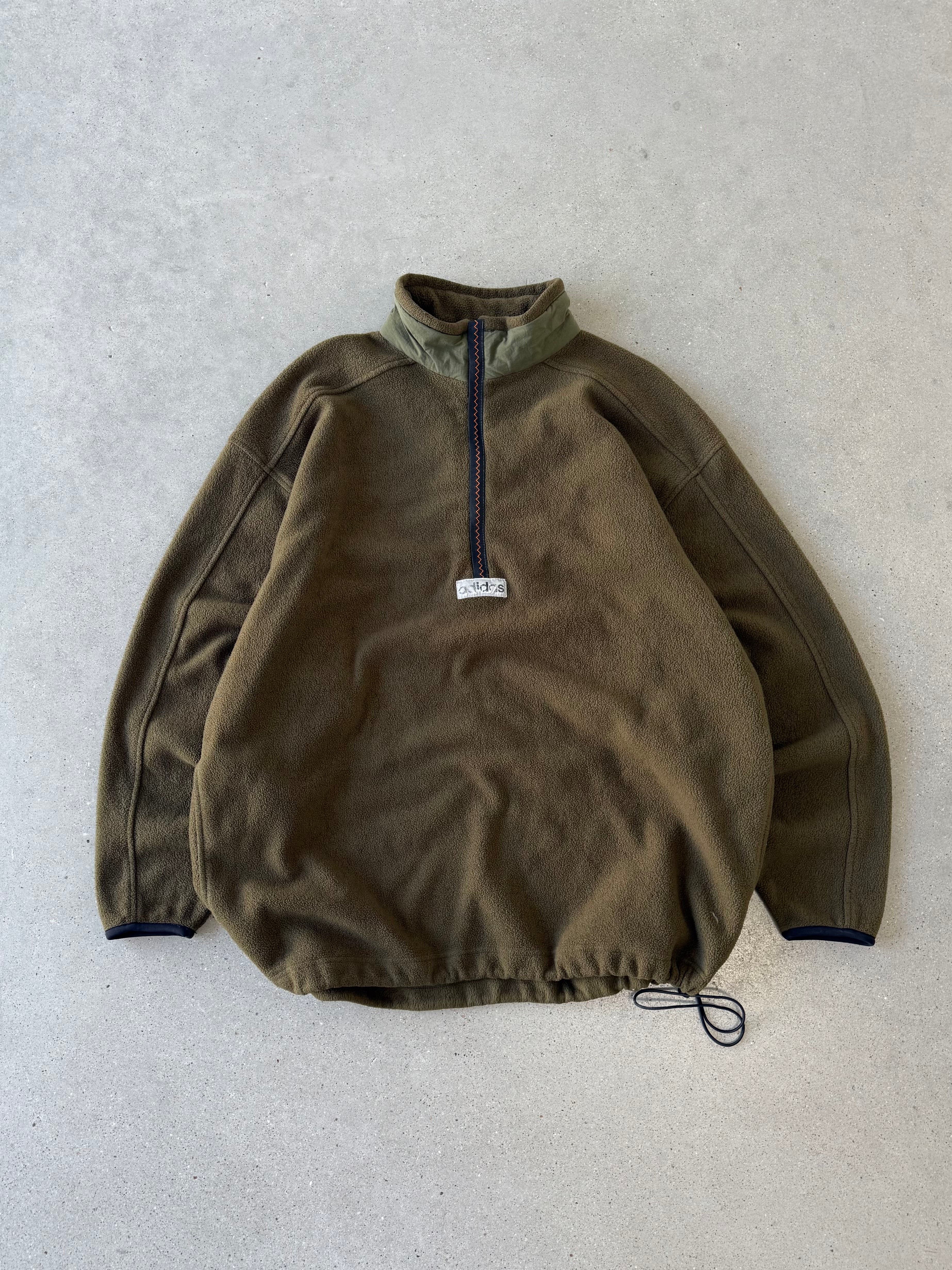 Vintage Adidas Olive Quarter-zip Fleece - L
