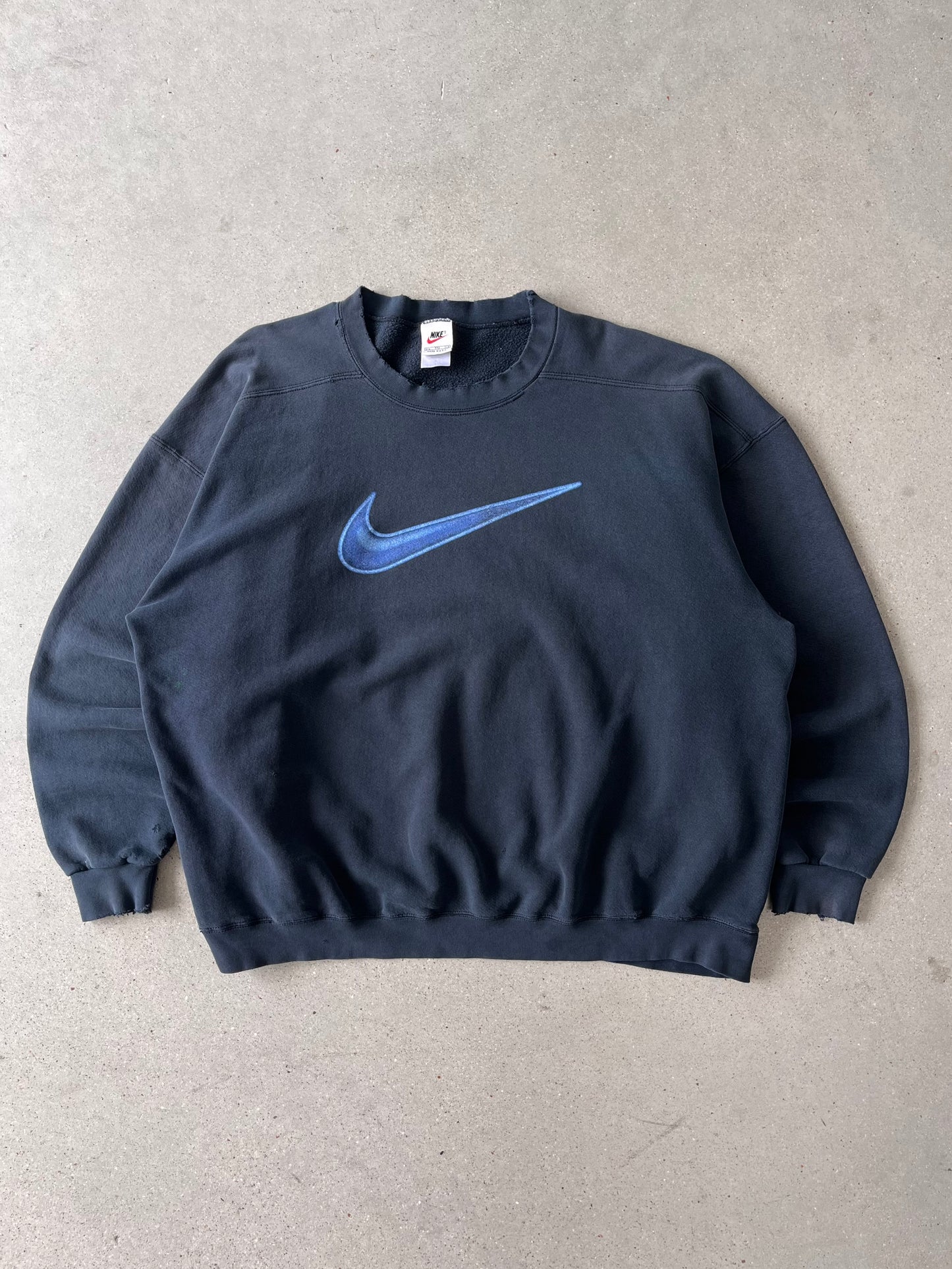 Vintage Nike Navy Big Swoosh Crewneck - XXL