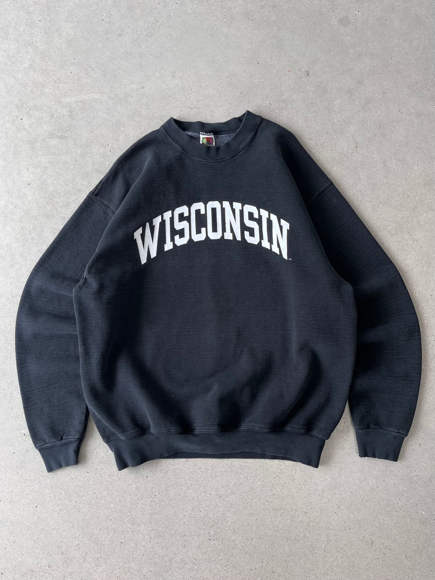 Vintage Wisconsin Spell-out Black Crewneck - XL