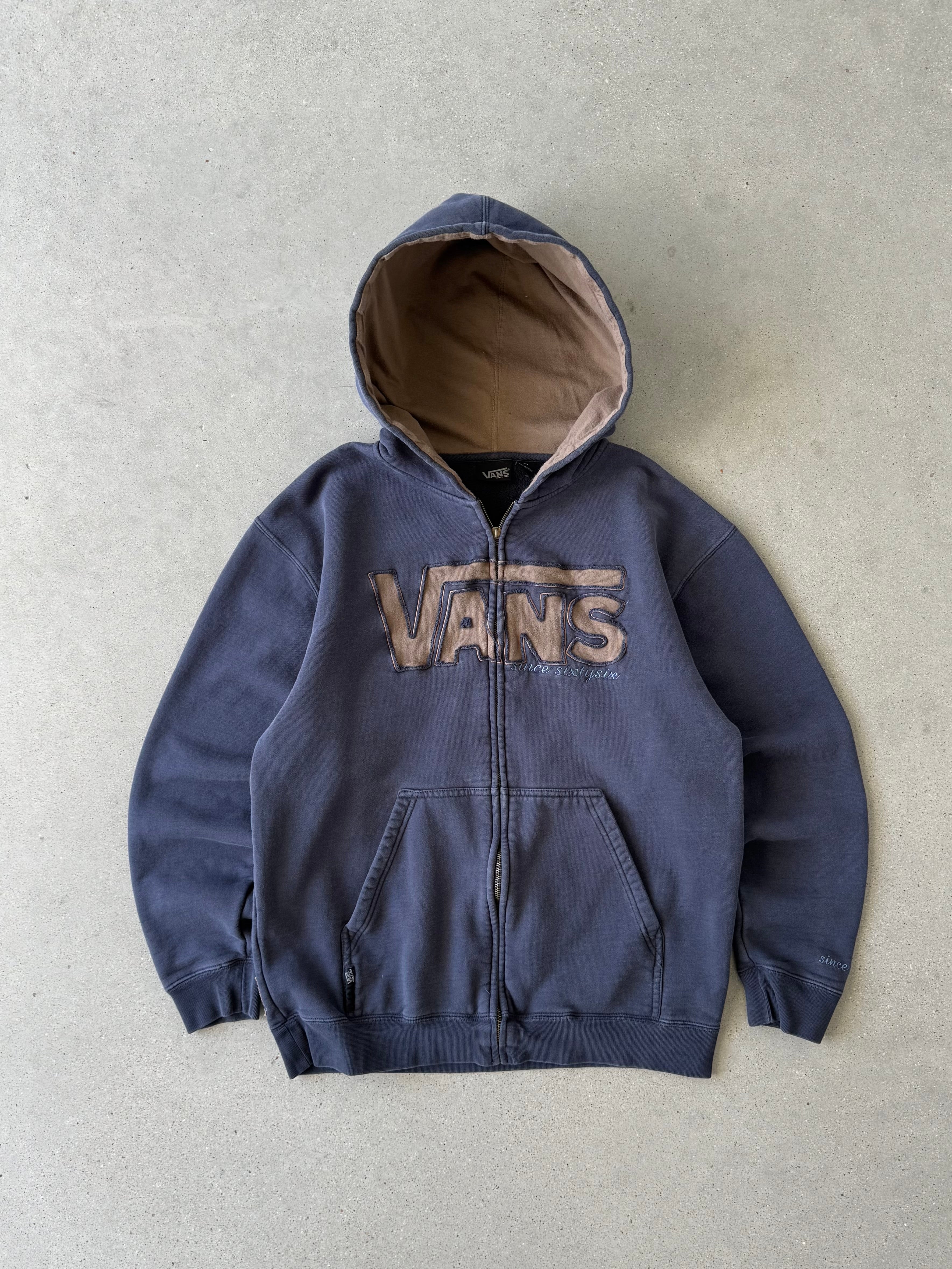 Vintage Vans Y2K Spellout Black Zip Up Hoodie- M