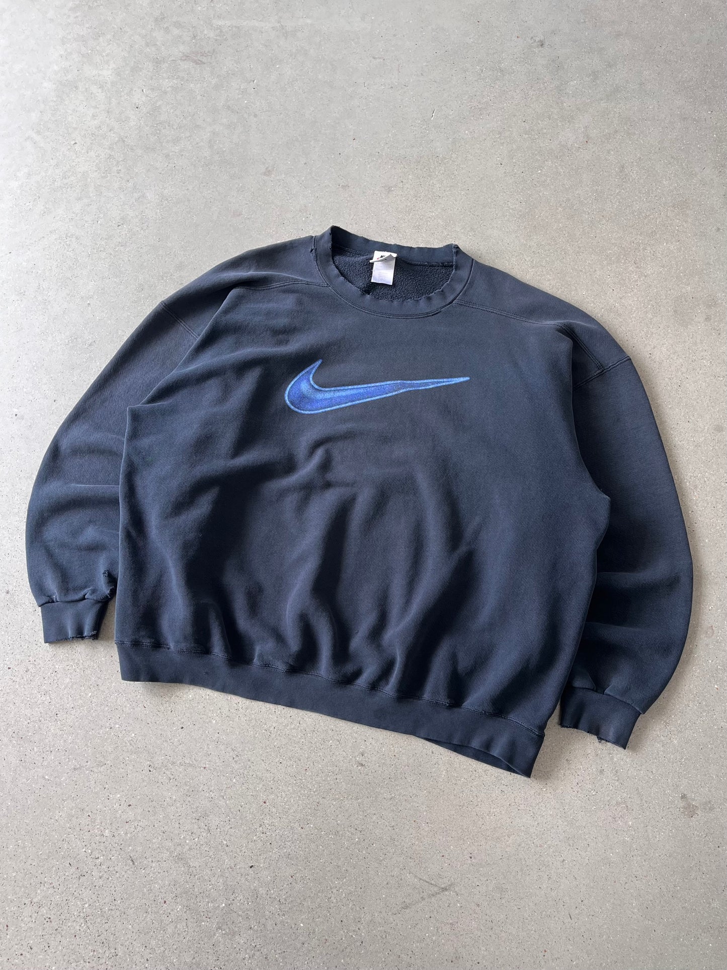 Vintage Nike Navy Big Swoosh Crewneck - XXL