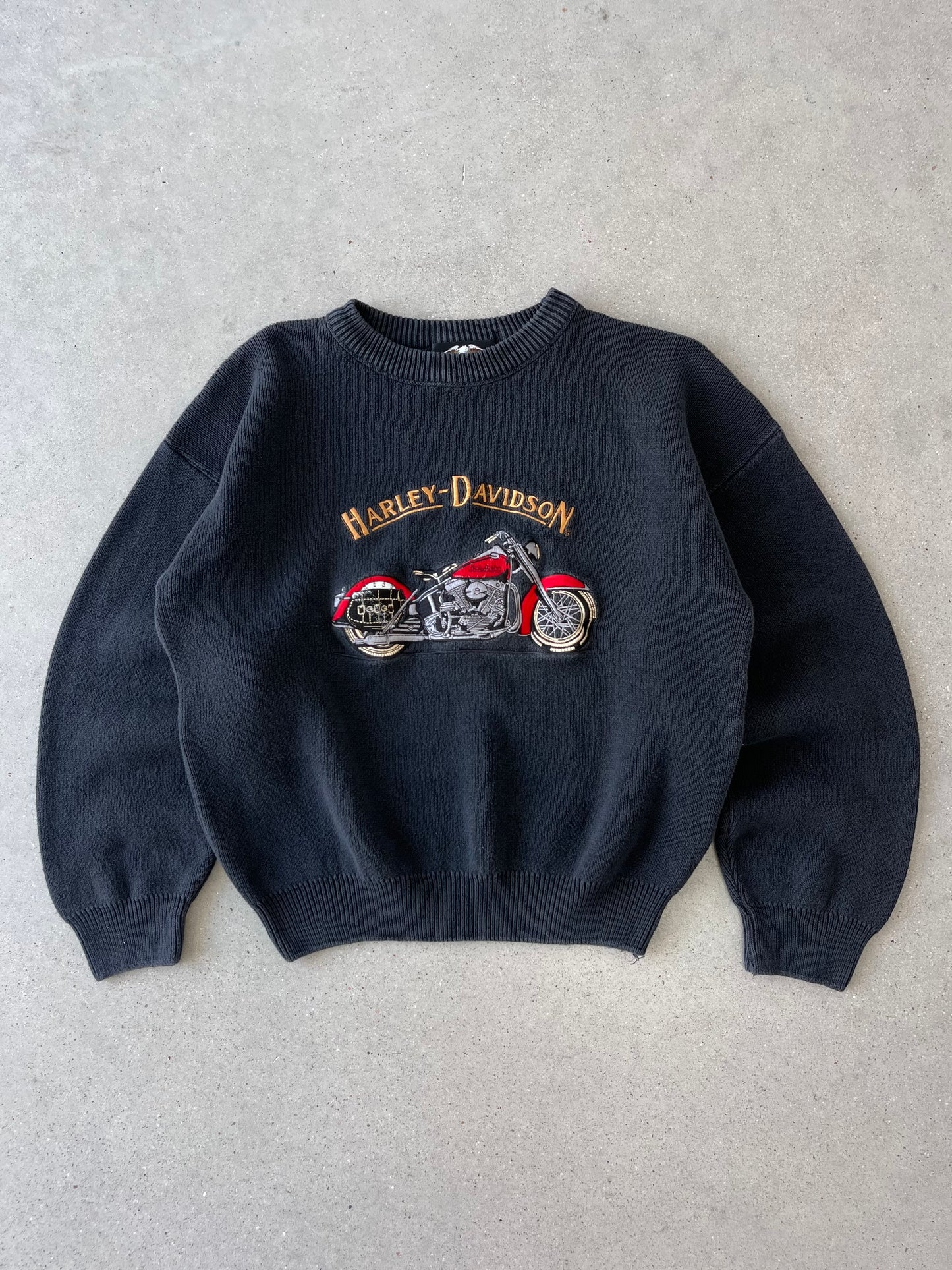 Vintage Harley Davidson Embroidered Boxy Knitted Sweater - XL