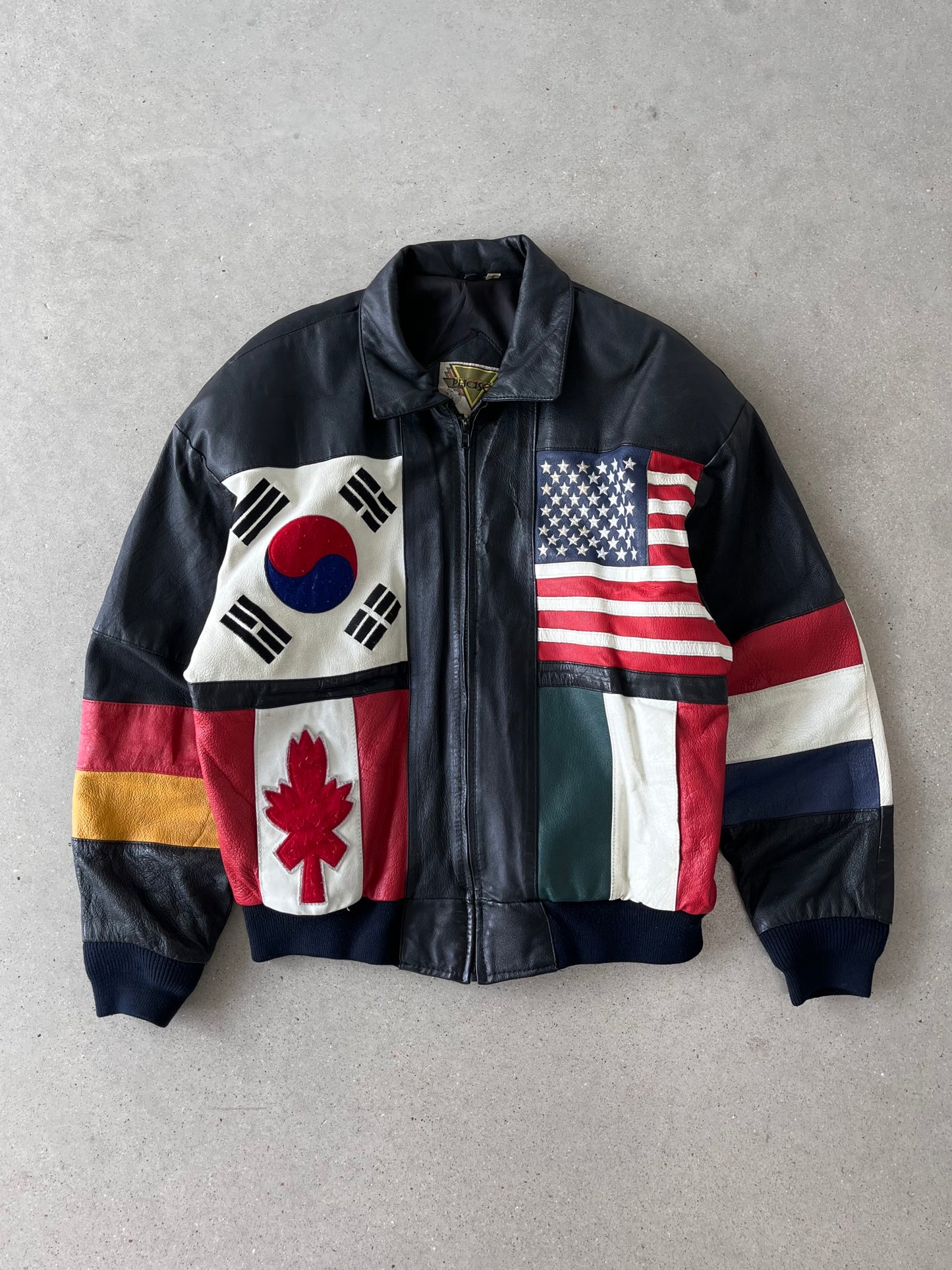 Vintage National Flags Leather Jacket - L