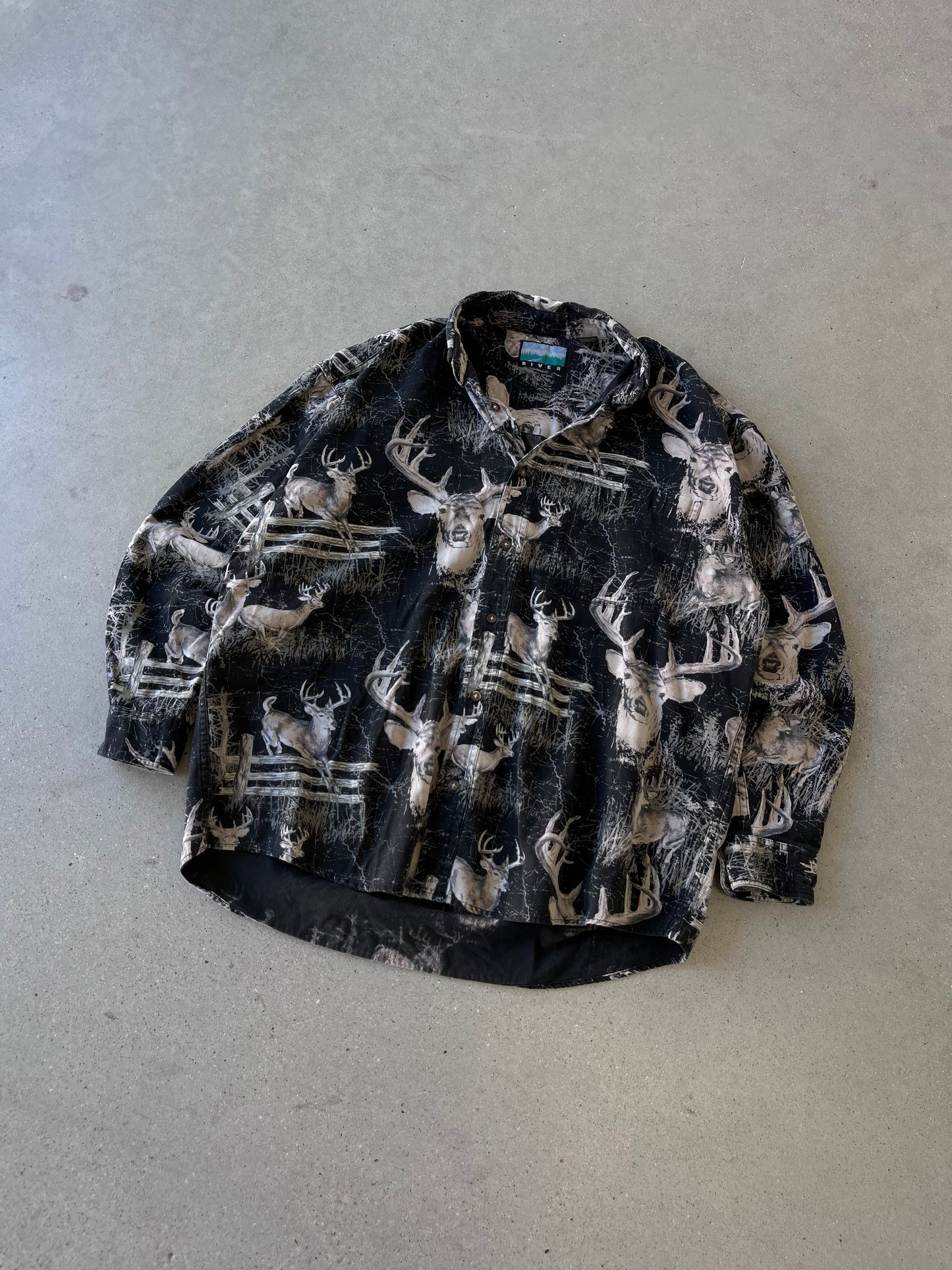 Vintage Deer AOP Button Up Shirt - XL