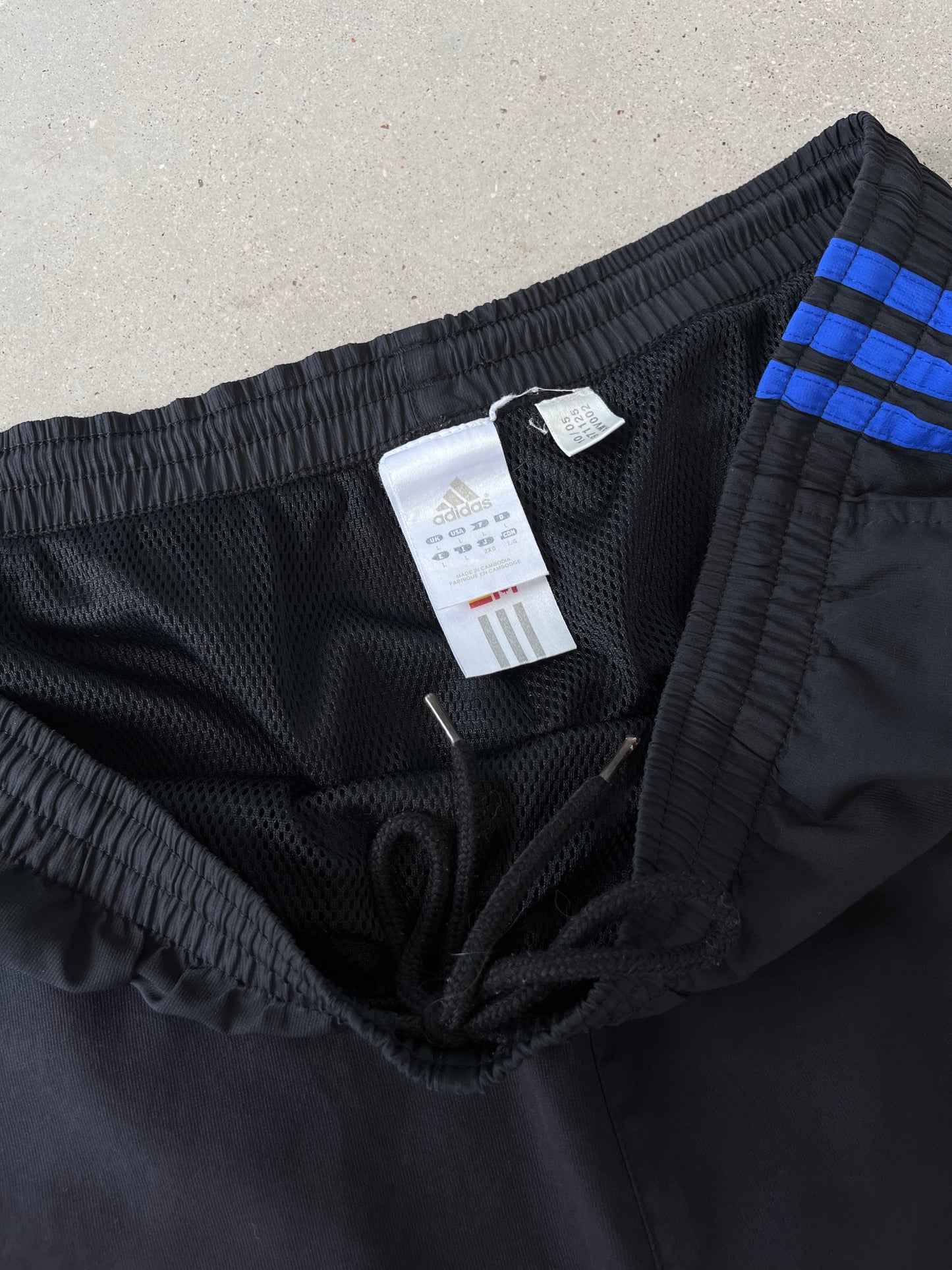 Vintage Adidas Black/Blue Stripes Track Pants - L