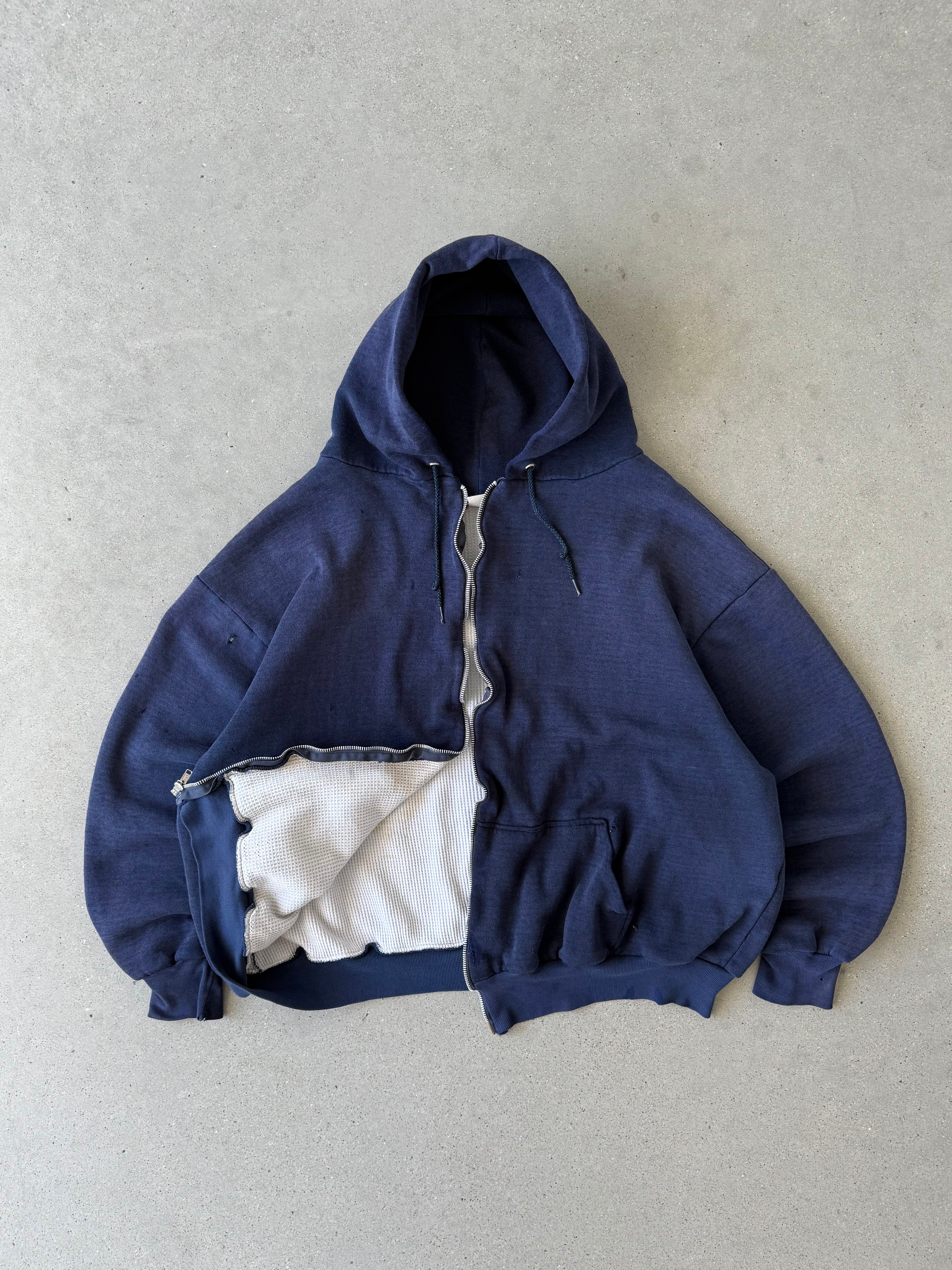 Vintage 80s Thermal Lined Navy Hoodie - XL