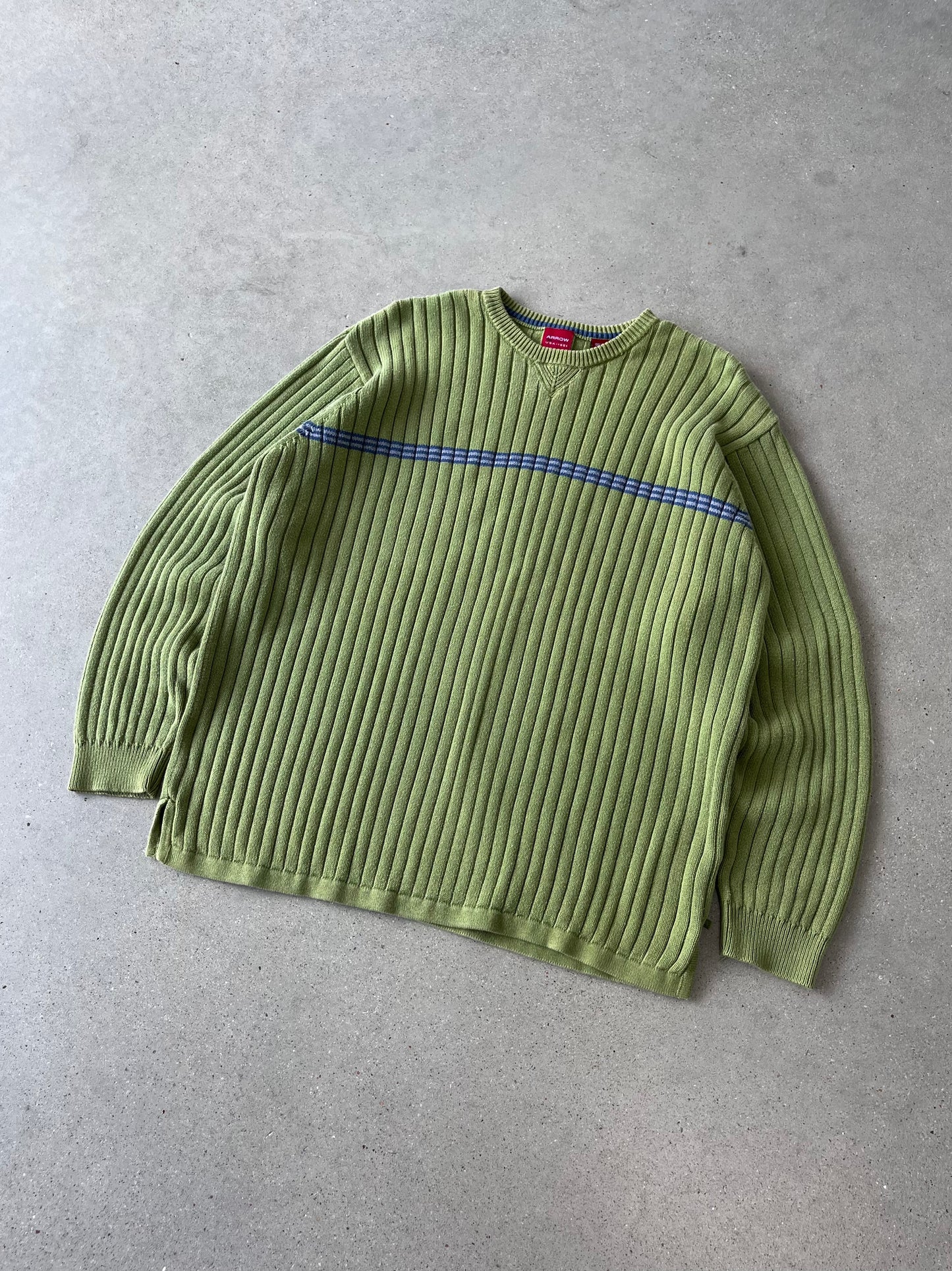 Vintage Arrow Green Striped Knitted Sweater - L