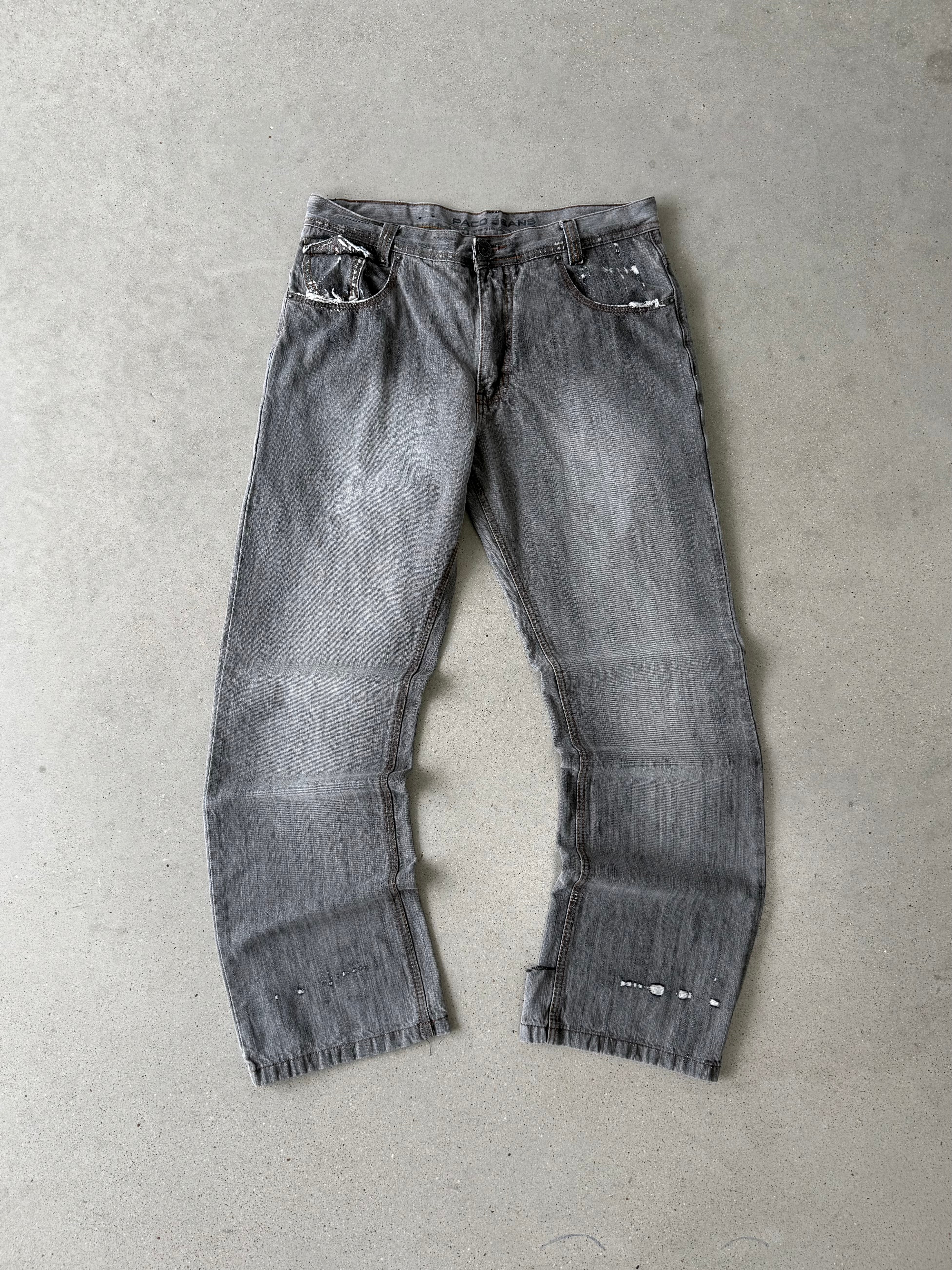 Vintage Paco Jeans Charcoal Embroidered Denim - 34x33
