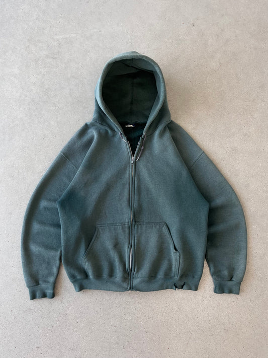 Vintage Faded Distressed Green Zip-up Hoodie - XL