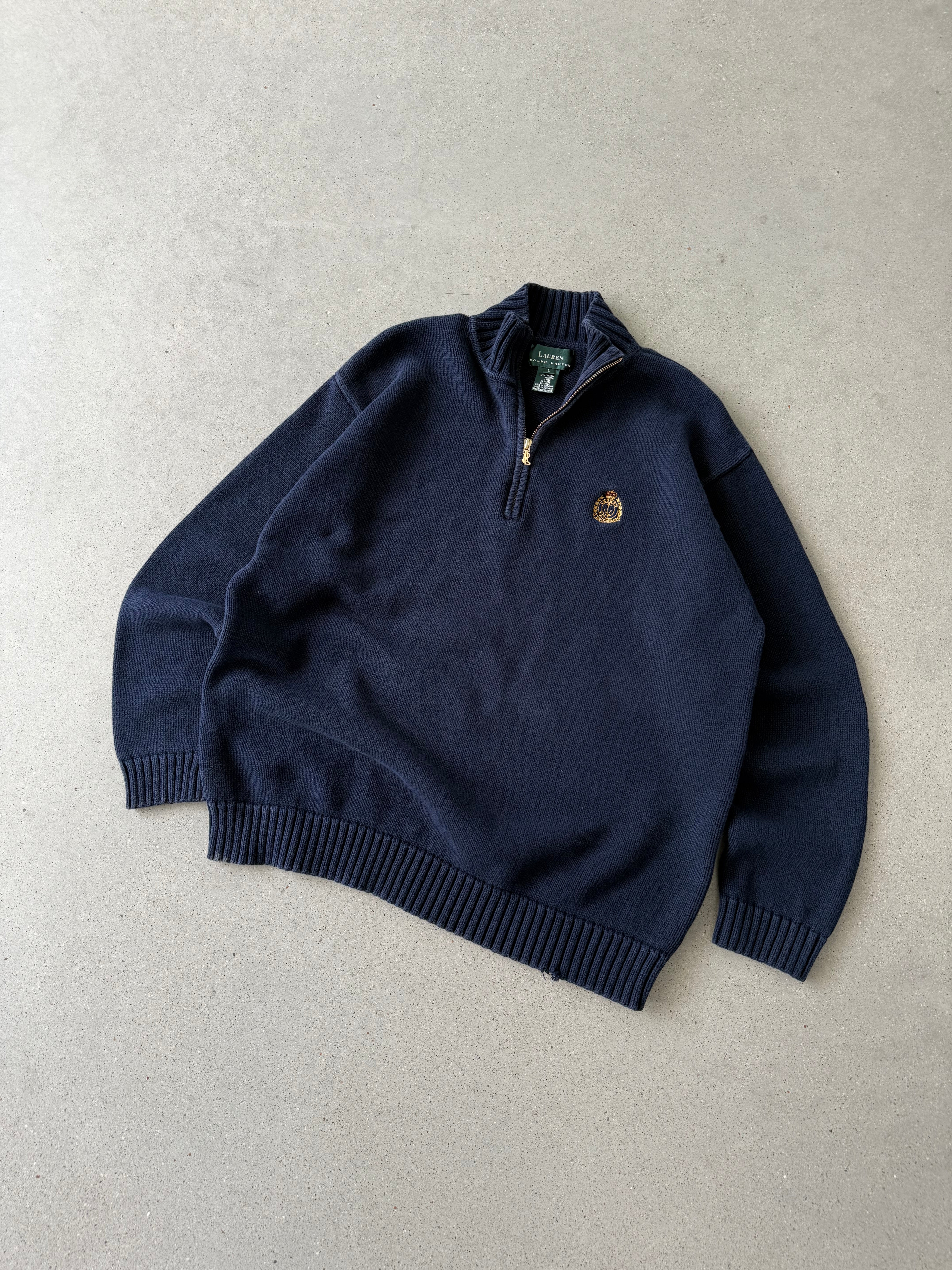 Vintage Polo Ralph Lauren Navy Knitted Quarter Zip - L