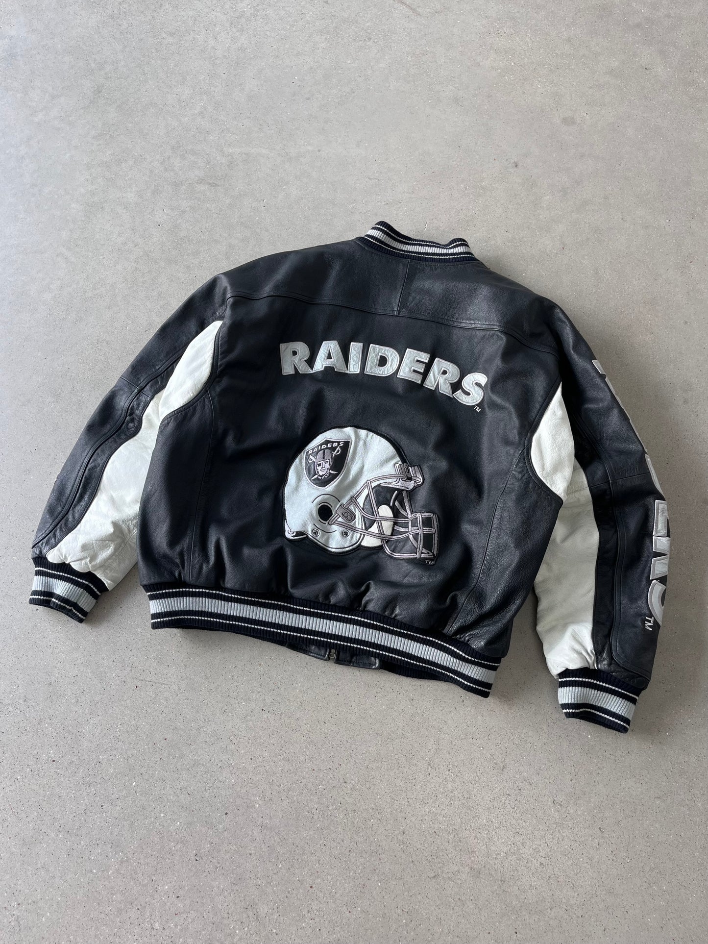 Vintage Oakland Raiders Leather Boxy Jacket - XL