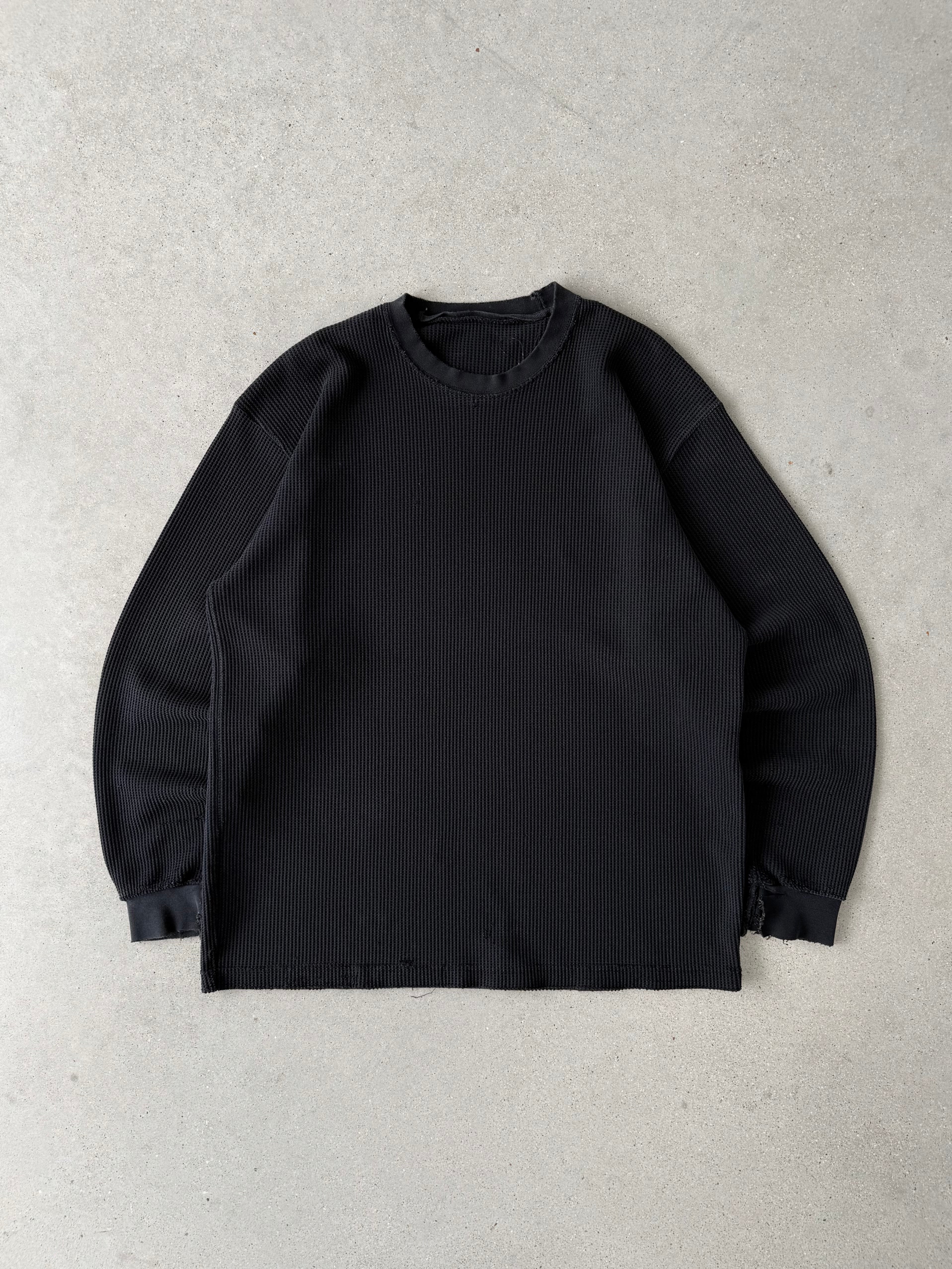 Vintage Distressed Black Thermal Long Sleeve - XL