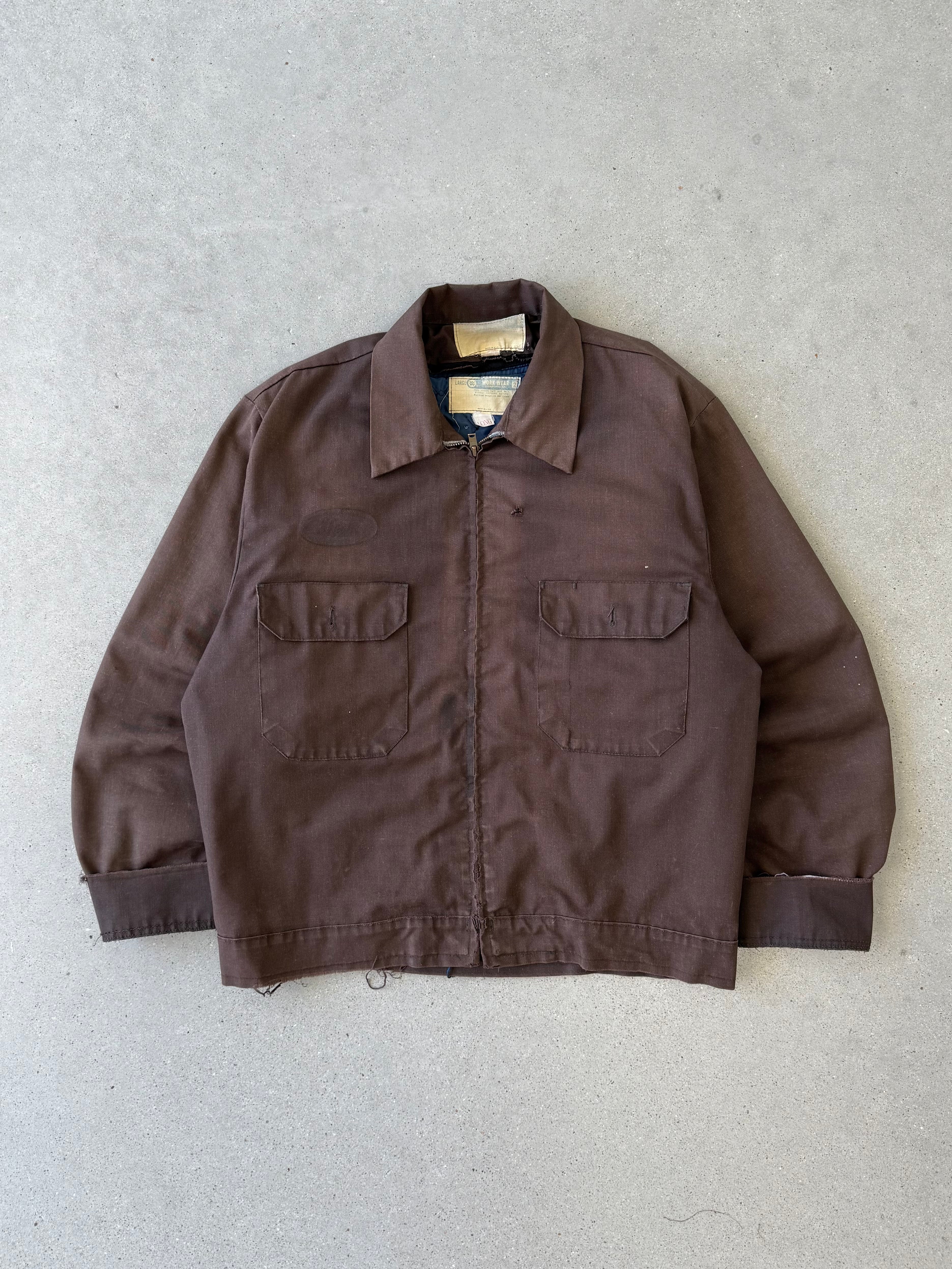 Vintage 70s Brown Distressed Blanket-lined Mechanic Jacket - L