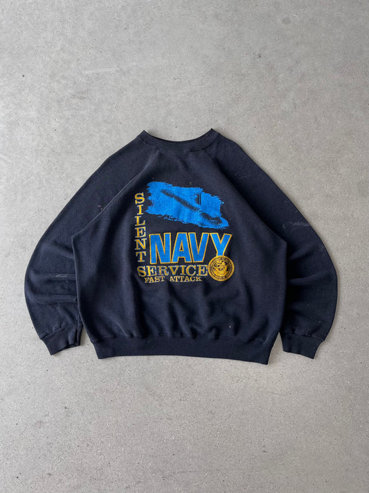 Vintage 80s 'Silent Service' Navy Sweatshirt - XL