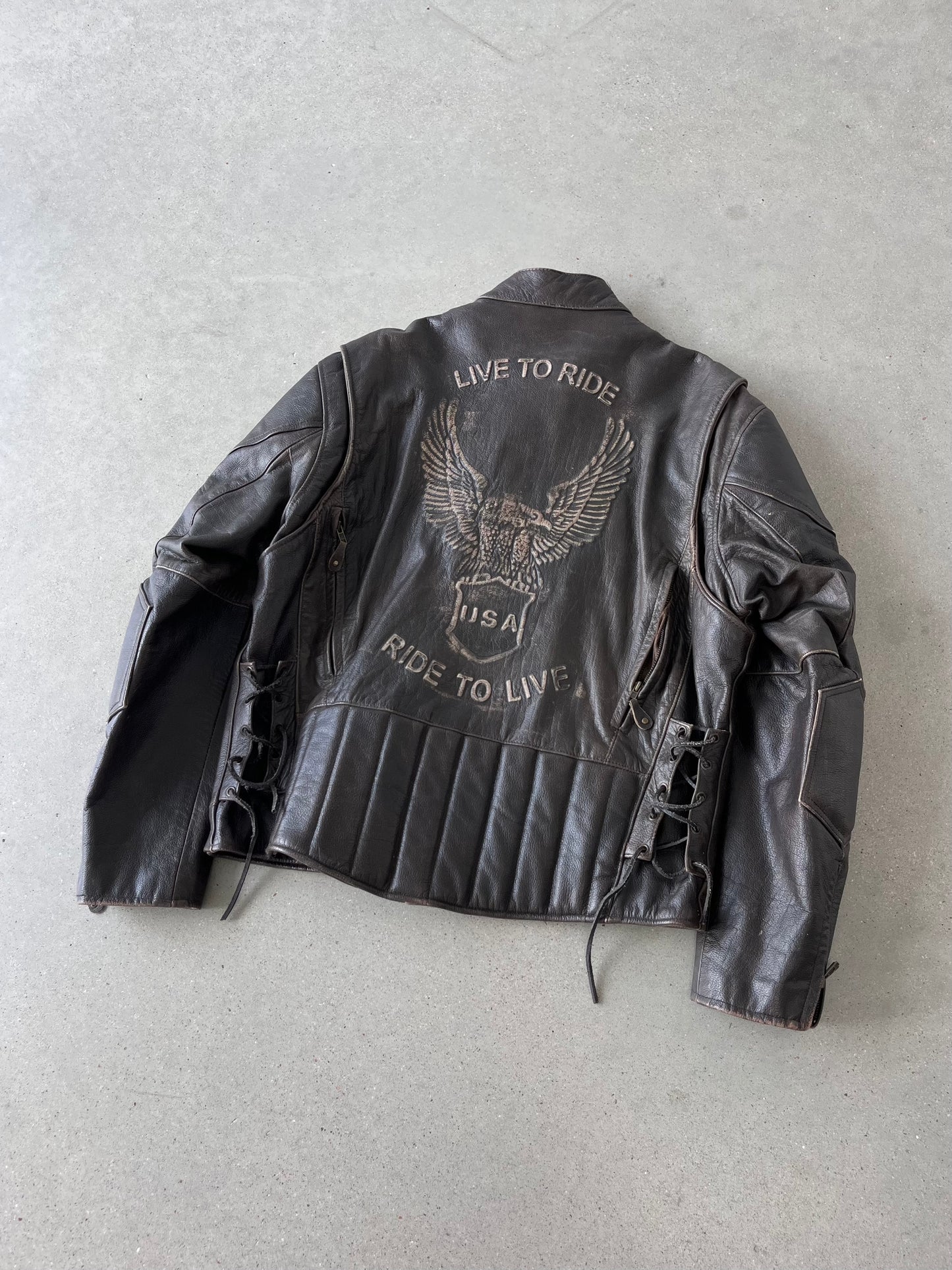 Vintage Harley Davidson 'Live to Ride, Ride to Live' Leather Biker Jacket  - L