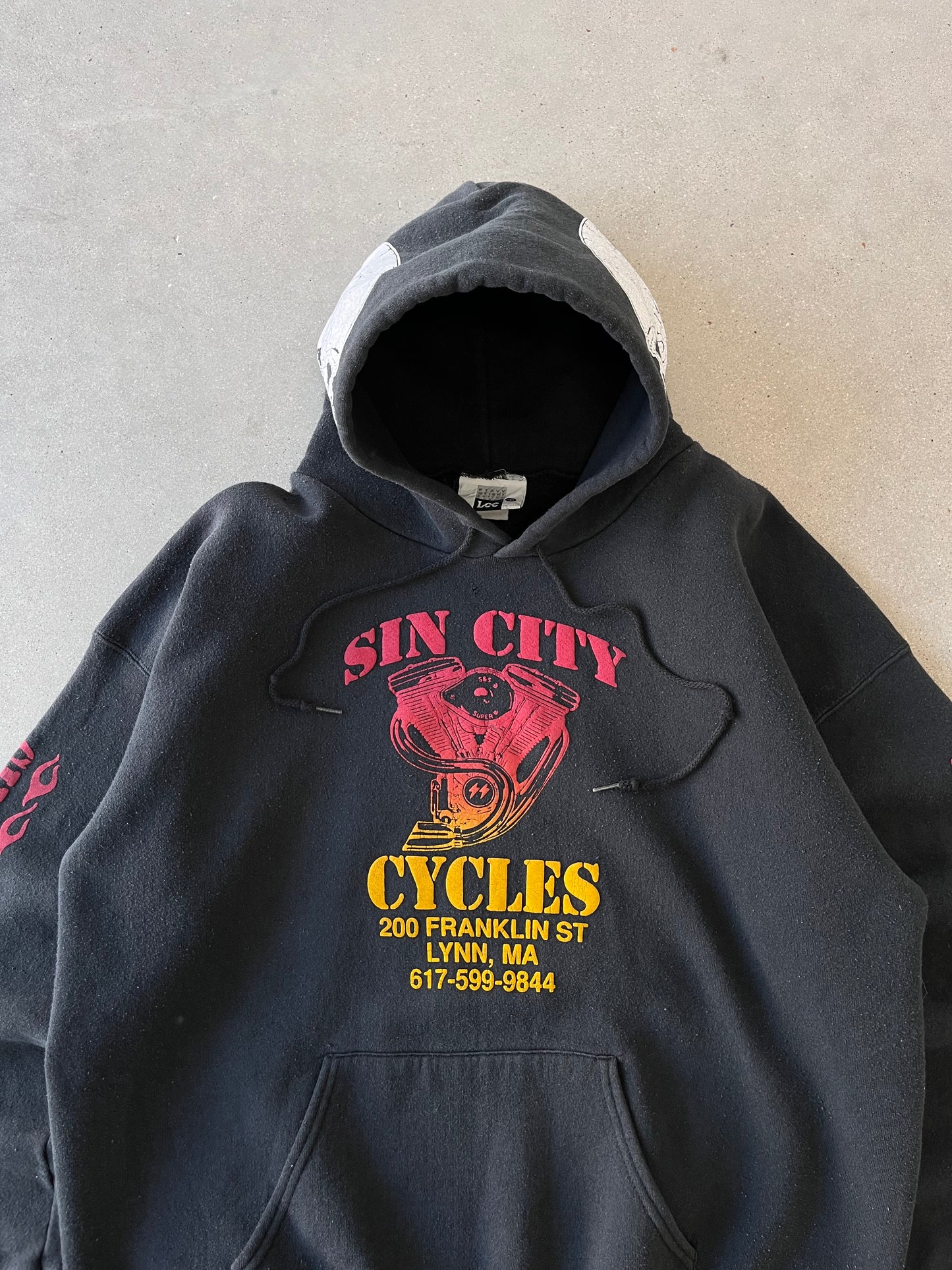 Vintage Y2K Sin City Flamed Hoodie - XL