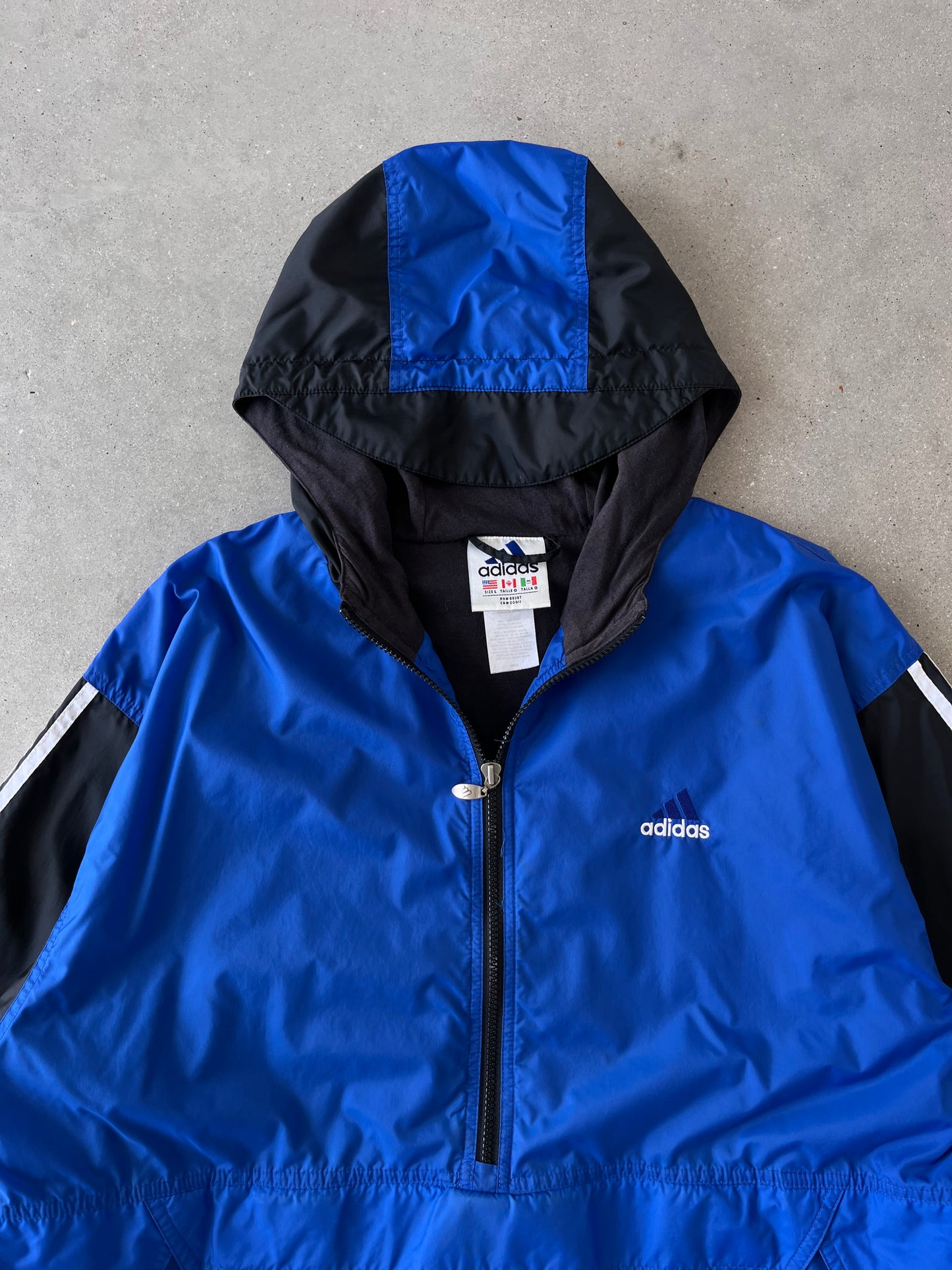 Vintage Adidas Blue Hooded Windbreaker Jacket - L