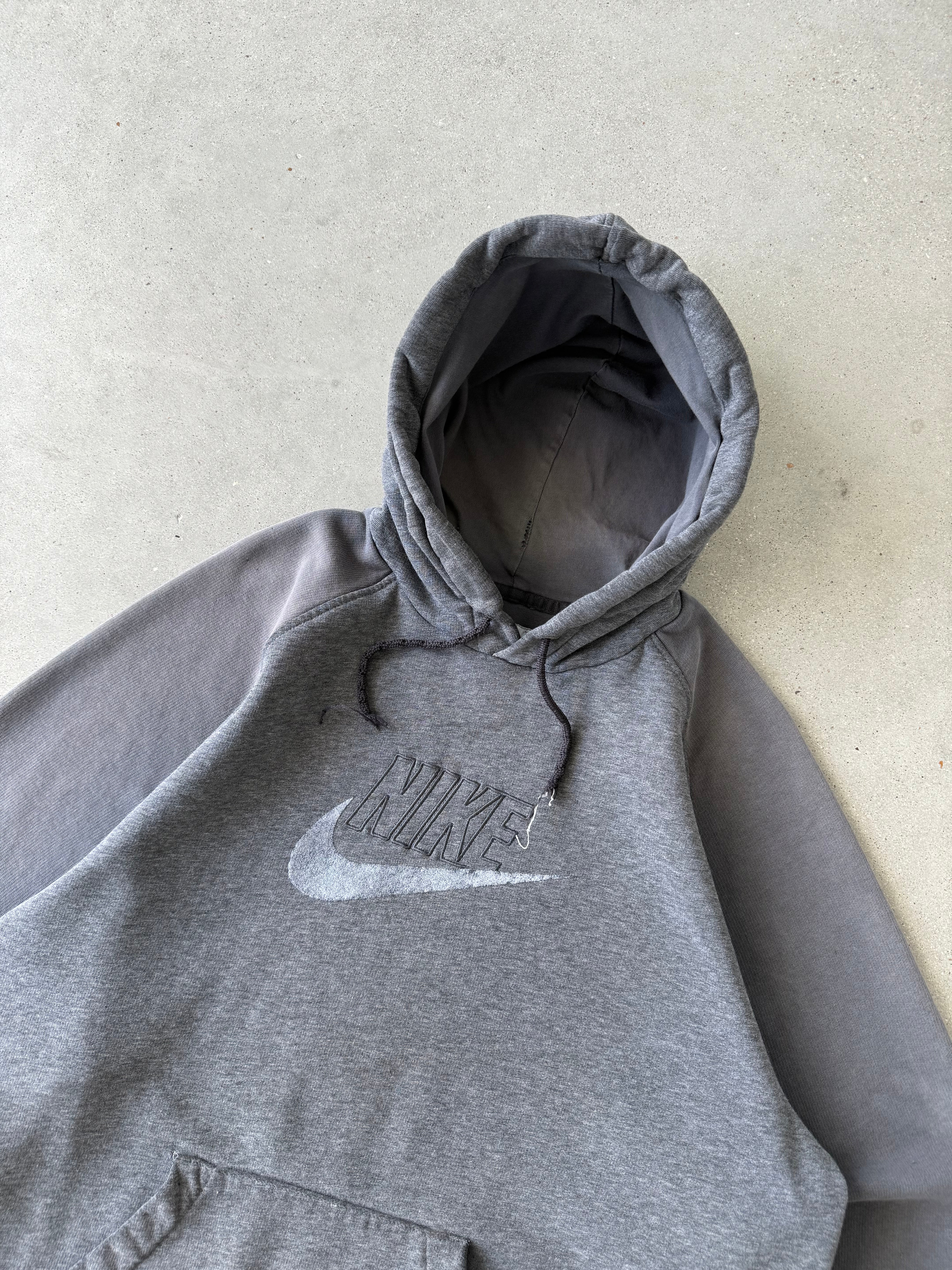 Vintage Nike Gray Spellout Hoodie - XL