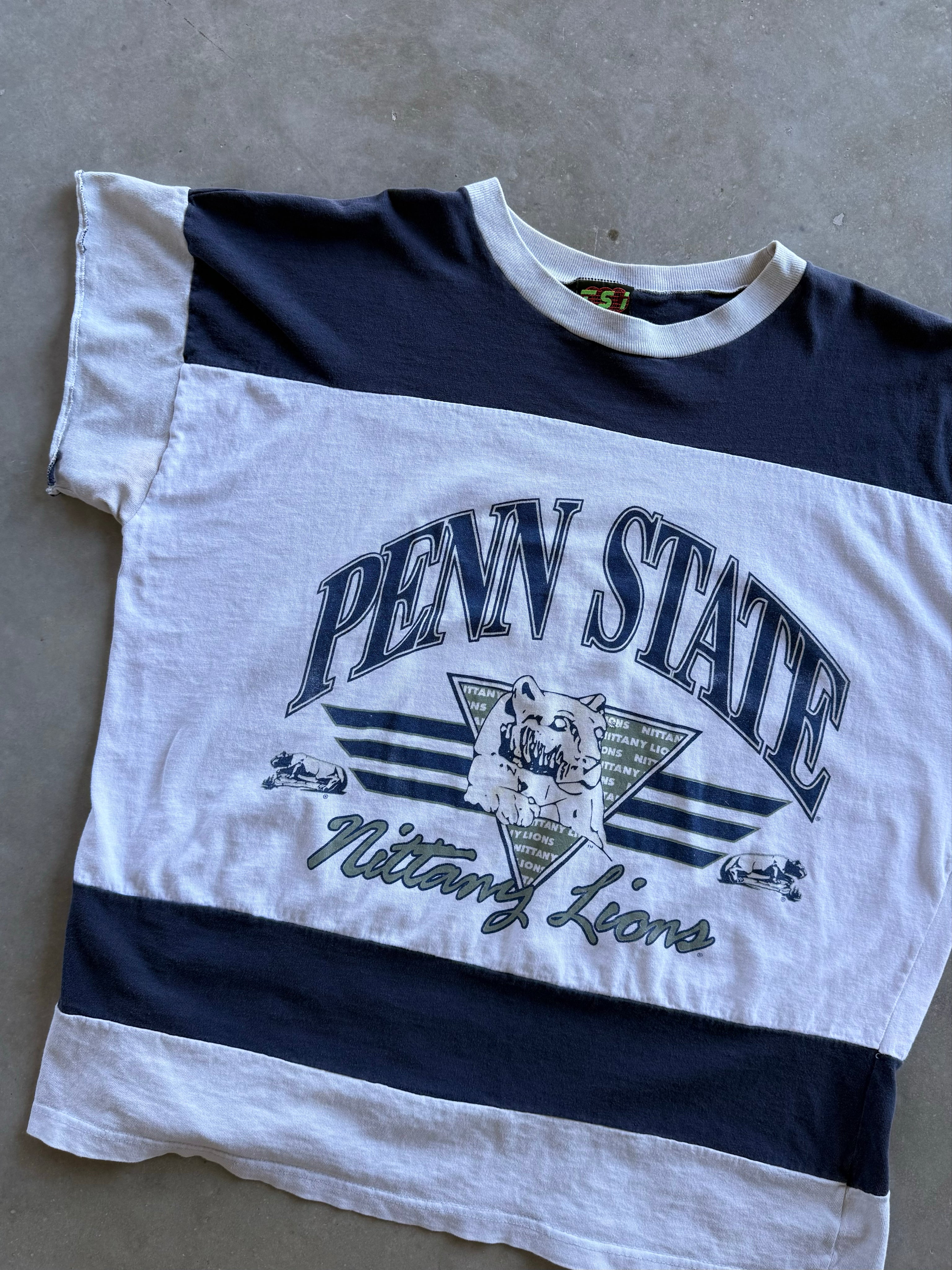 Vintage 1980s Penn State Stripe T-shirt (XL)