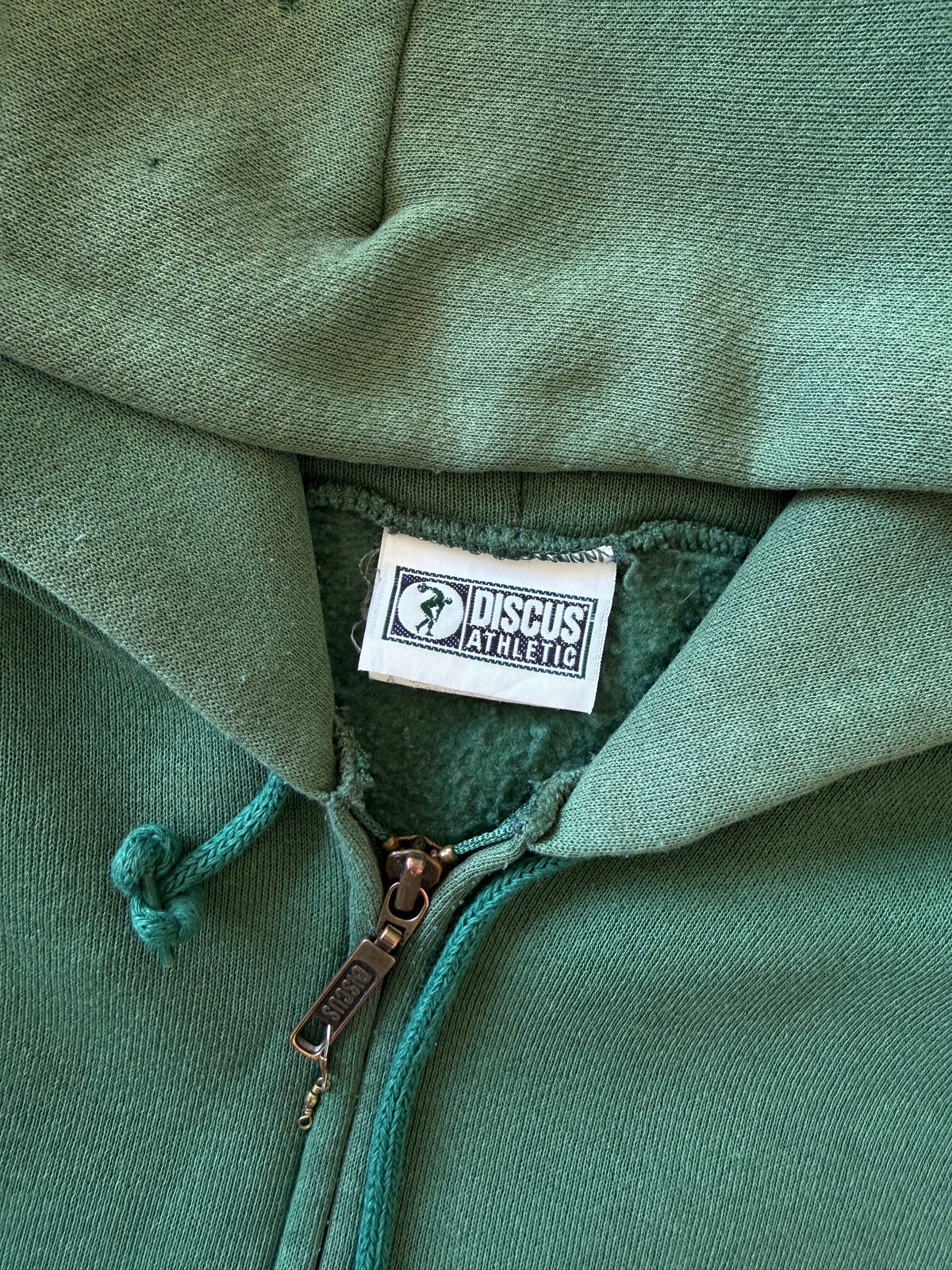 Vintage 1990s Pine Tree Green Discus Athletic Zip-up Hoodie (XXL)