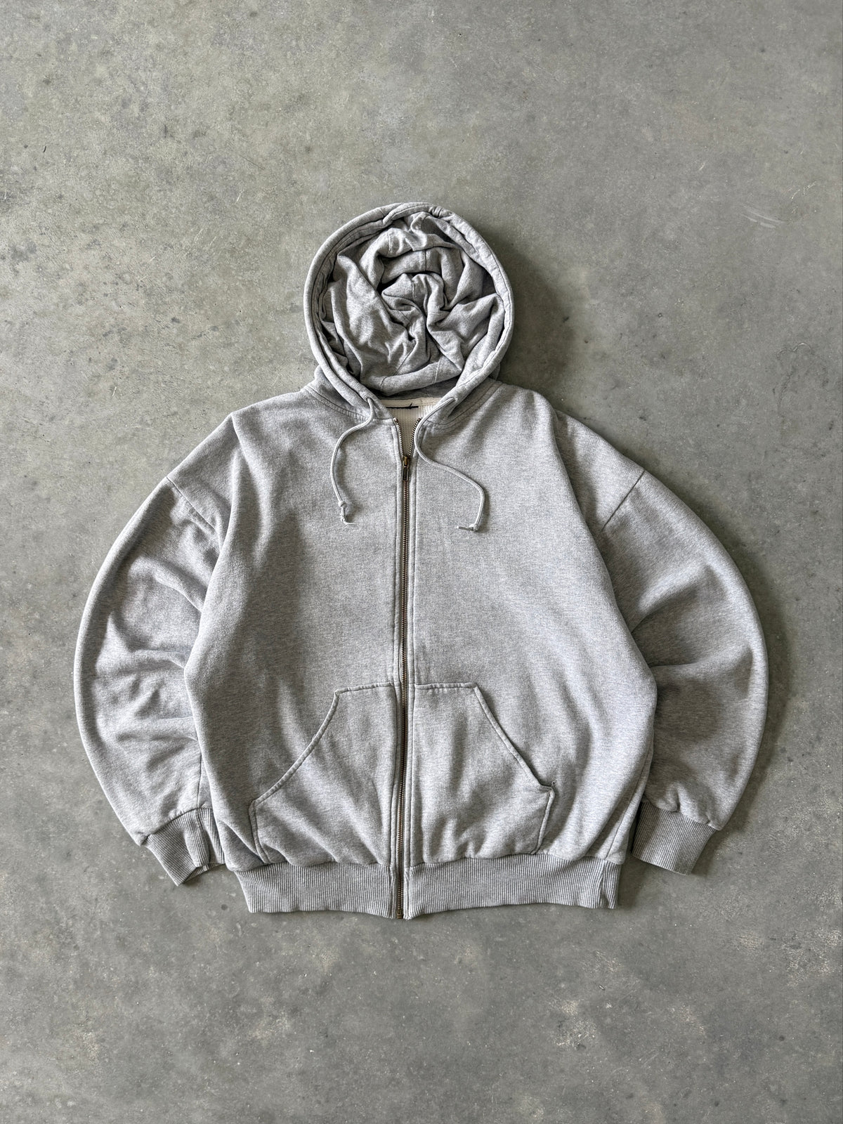 Vintage 2000s Waffle-lined Gray Zip-up Hoodie (XL)