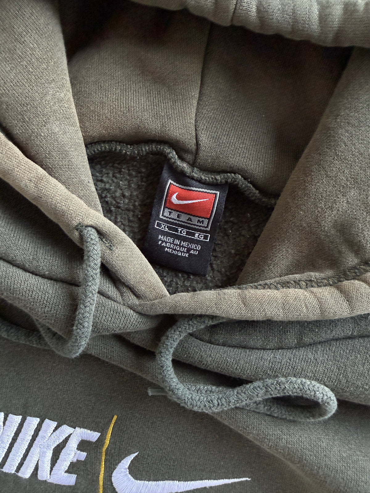 Vintage 1990s Nike Embroidered Olive Hoodie (XL)